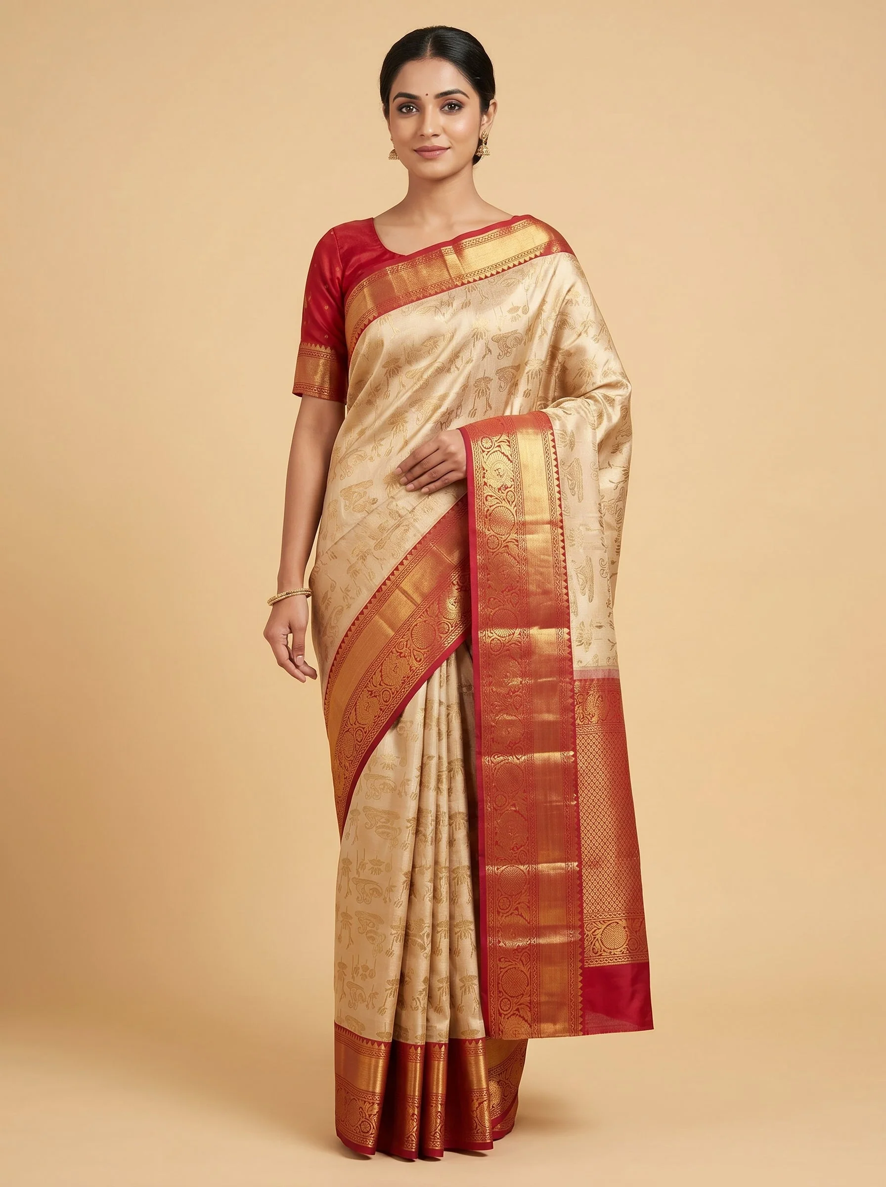 Gold Red Heritage Blend Handloom Saree