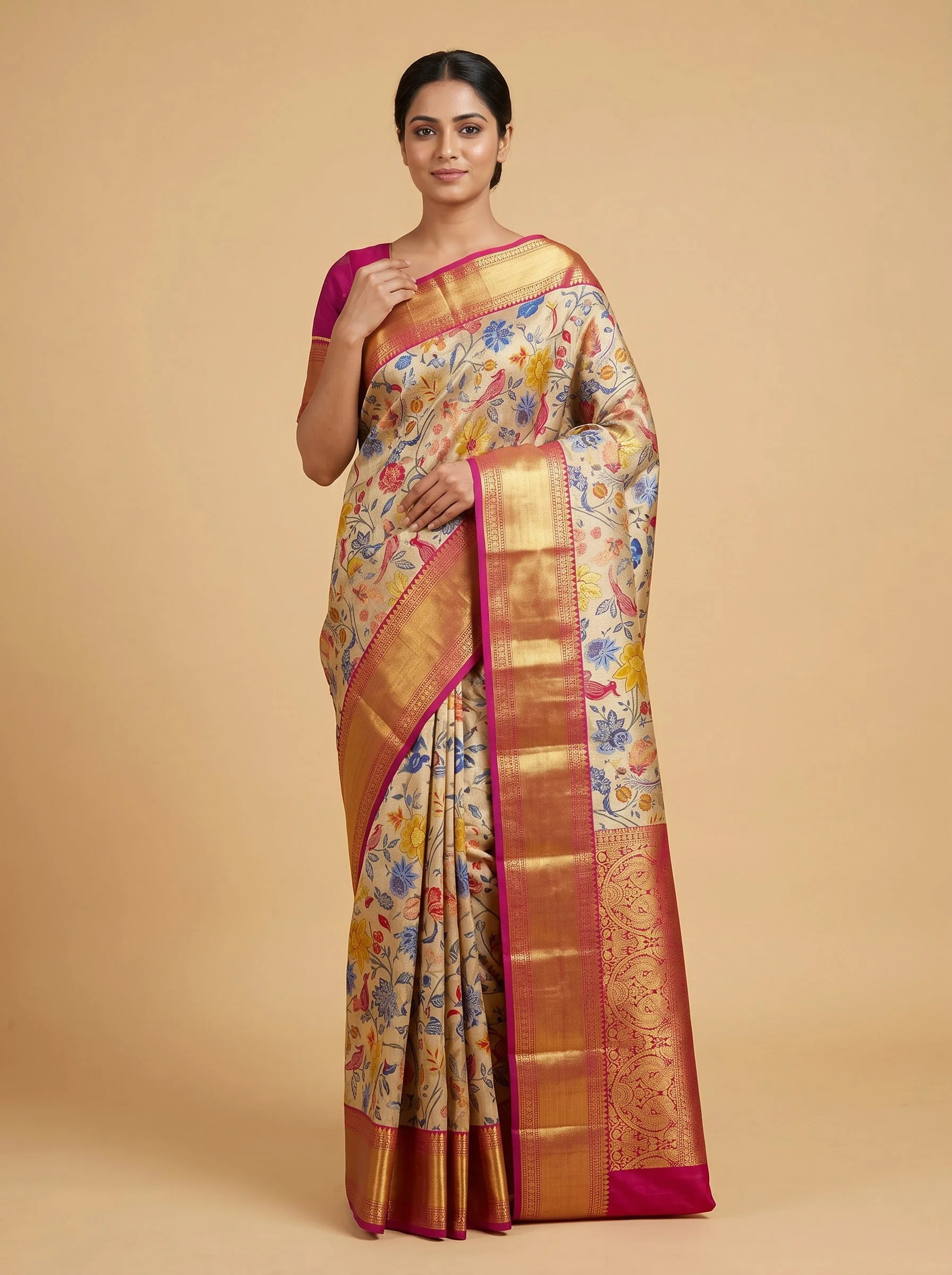 Gold Red Royal Blend Handloom Saree