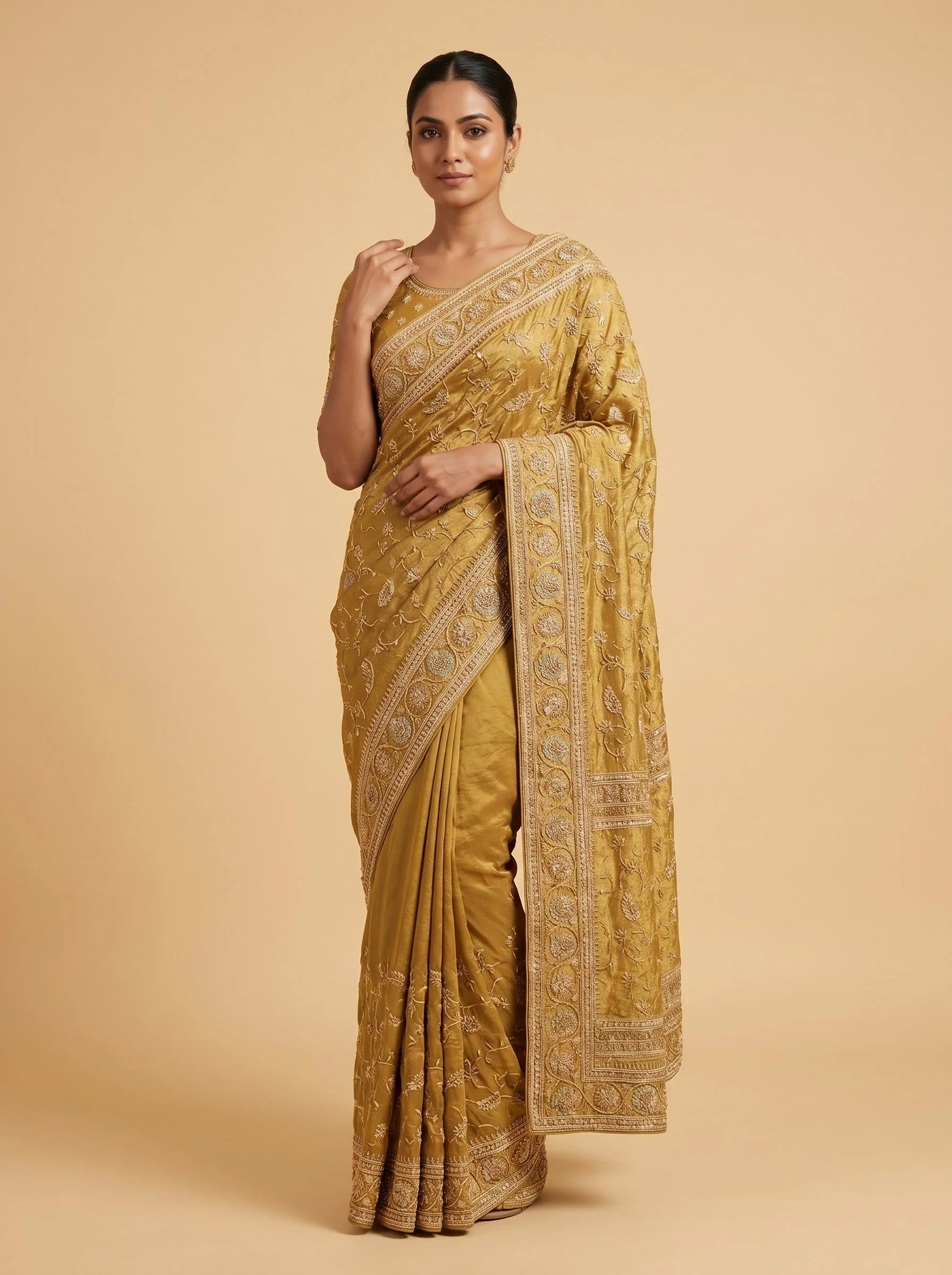 Gold Regal Detail Embroidered Saree