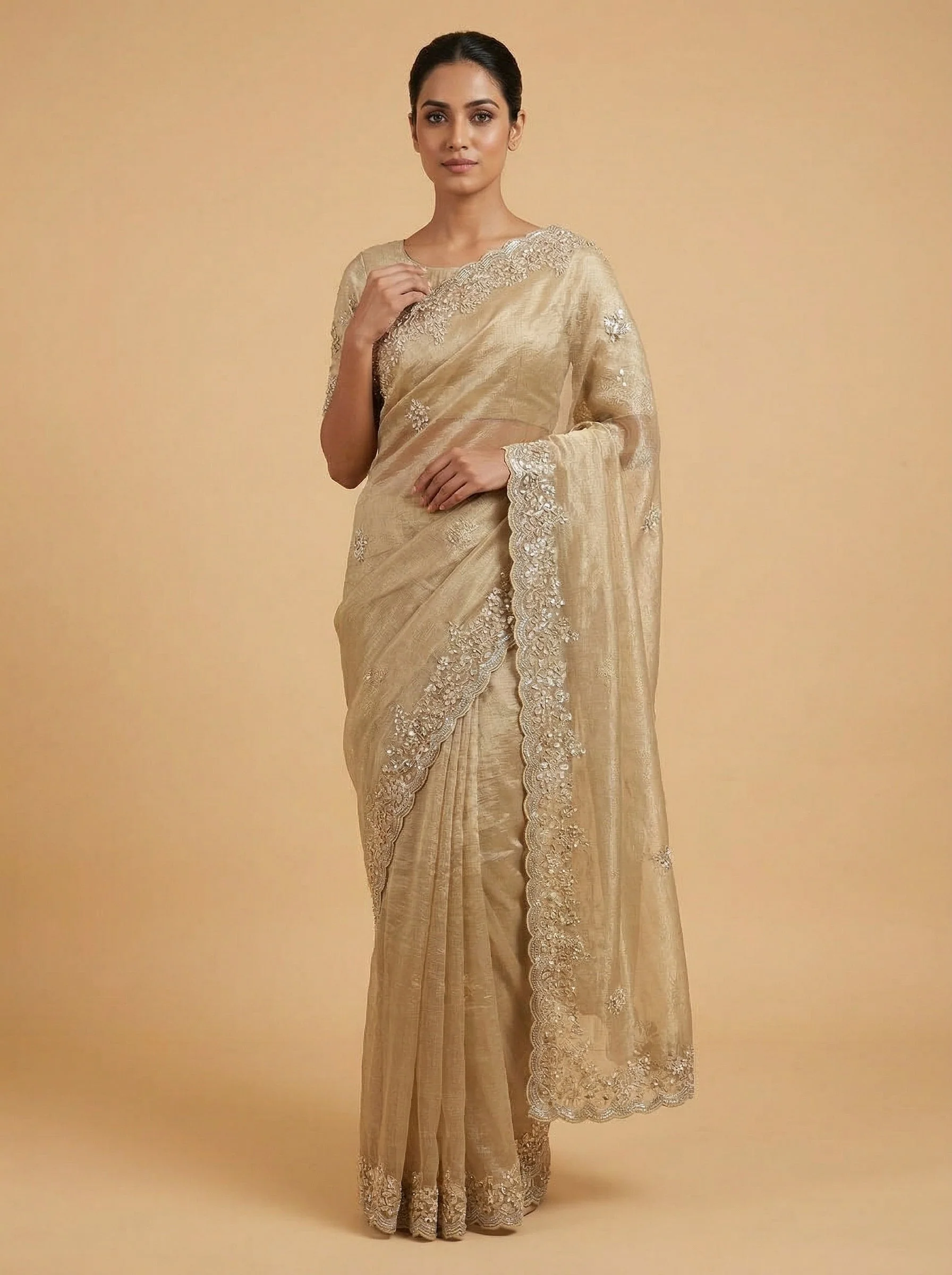 Gold Shining Embroidered Saree