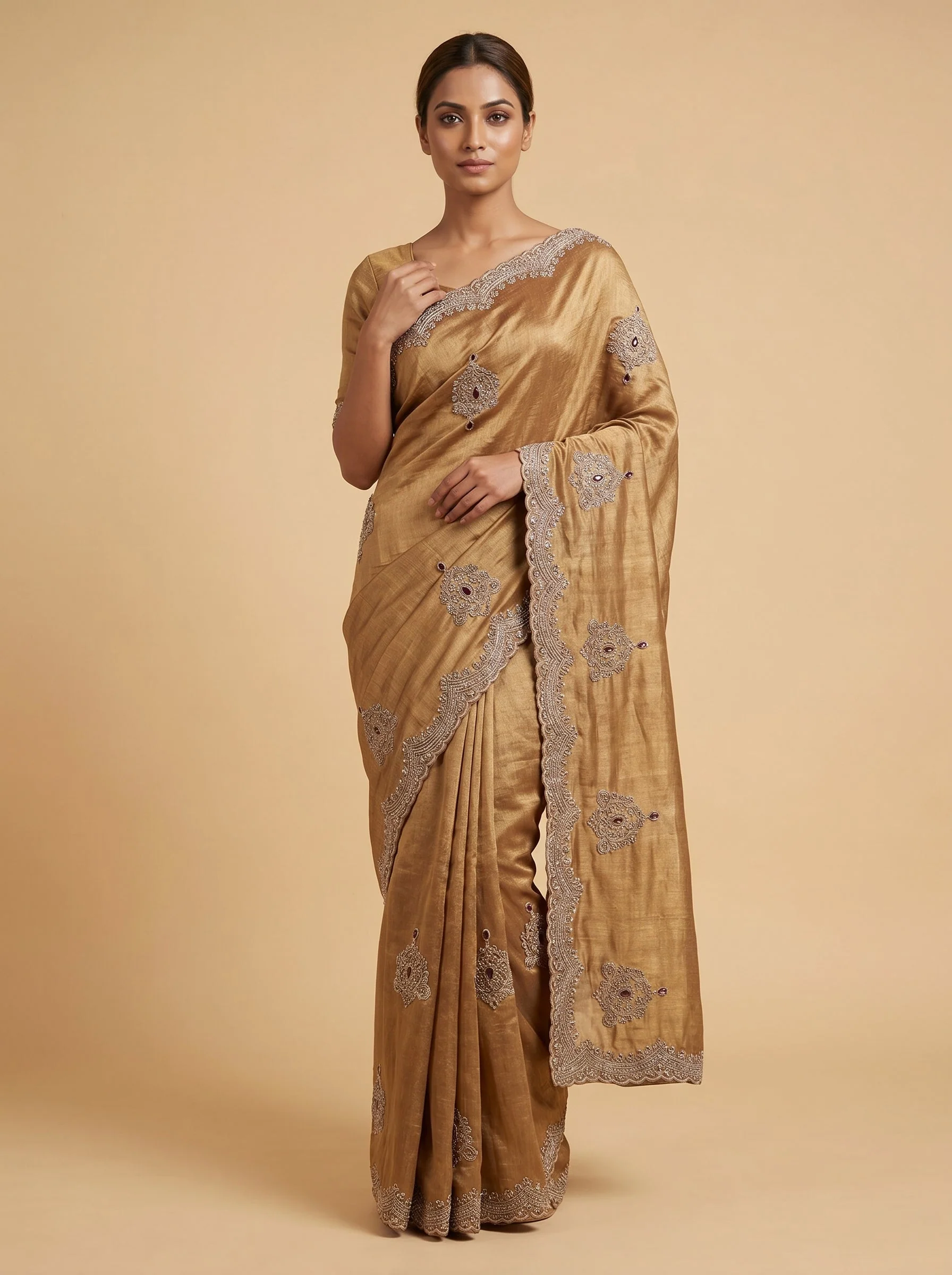 Gold Silver Fusion Embroidered Saree