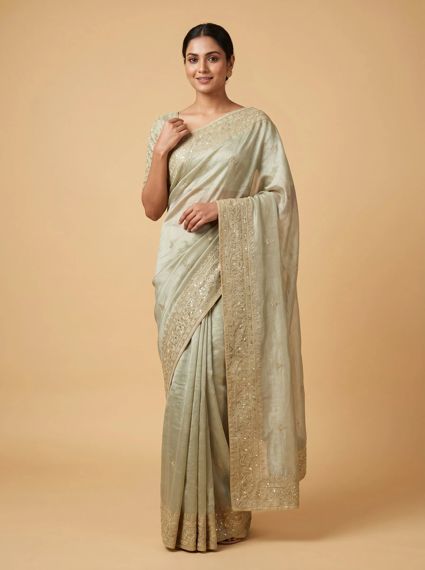 Gold Silver Glow Embroidered Saree