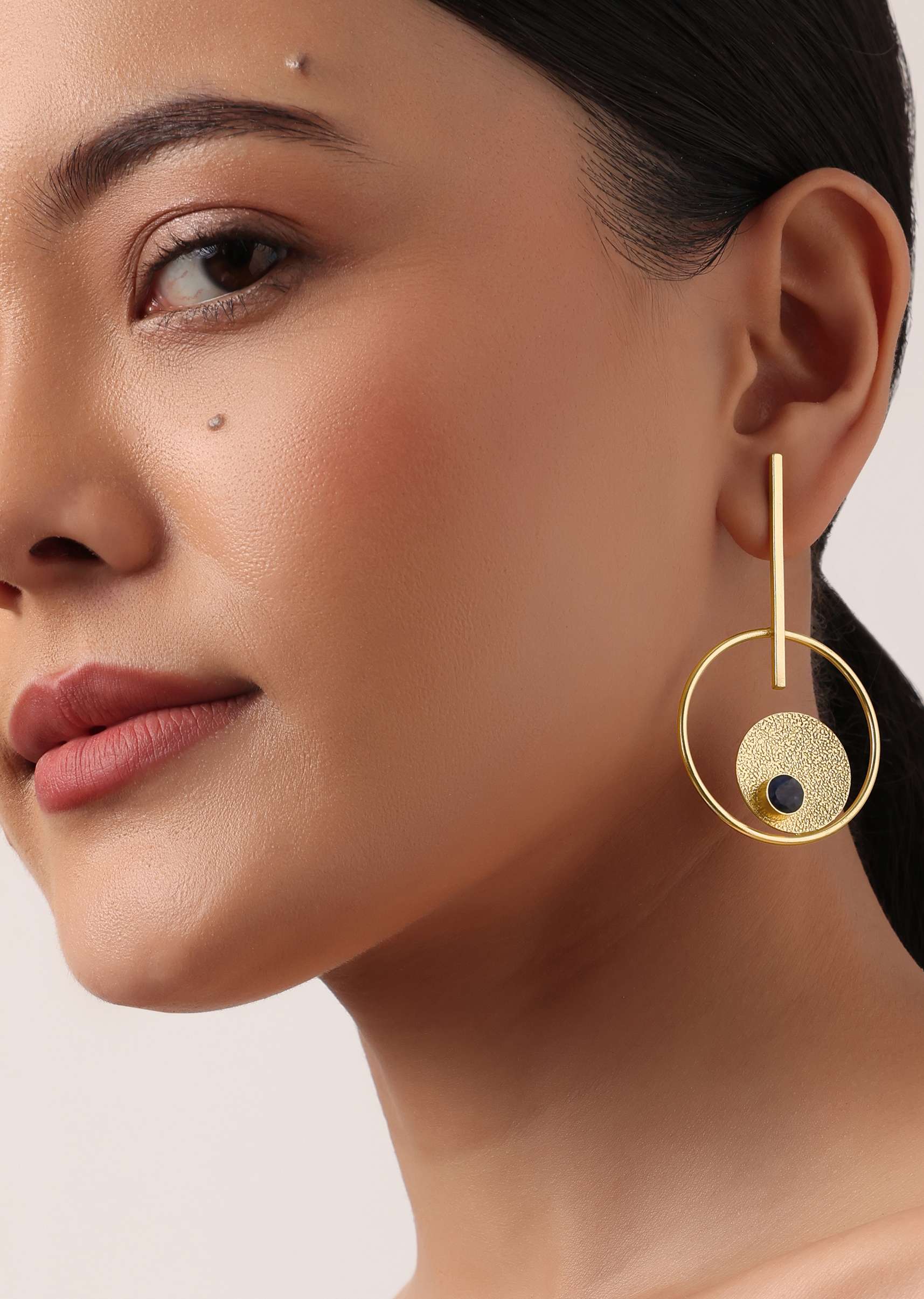 Gold Symetrical Danglers With Blue Enamel Detail - Image 2