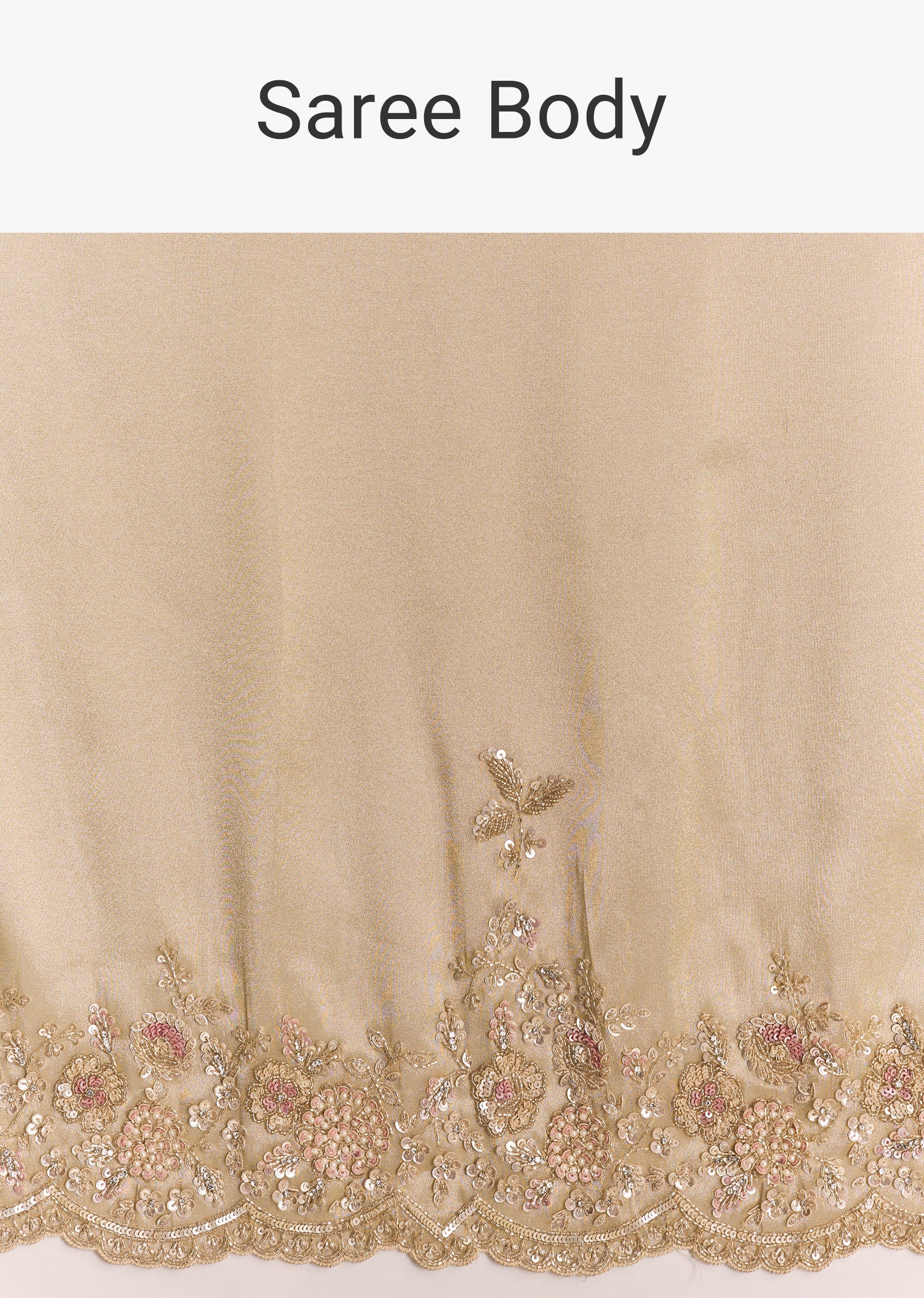 Gold Tissue Silk Saree With Scallop Border And Rich Embroidered Unstitched Blouse - Image 9