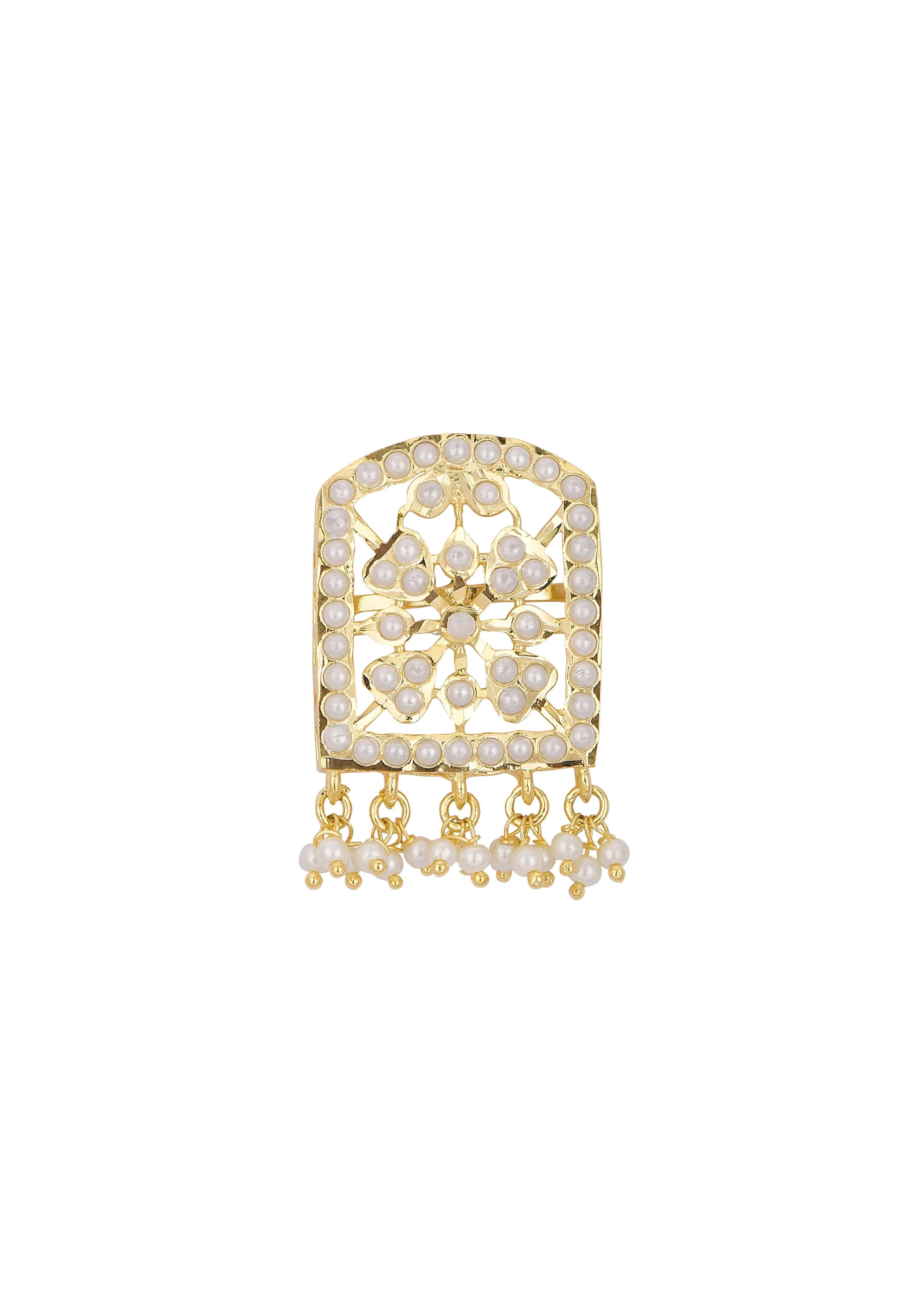 Gold Tone Geometric Kundan Choker Set - Image 8