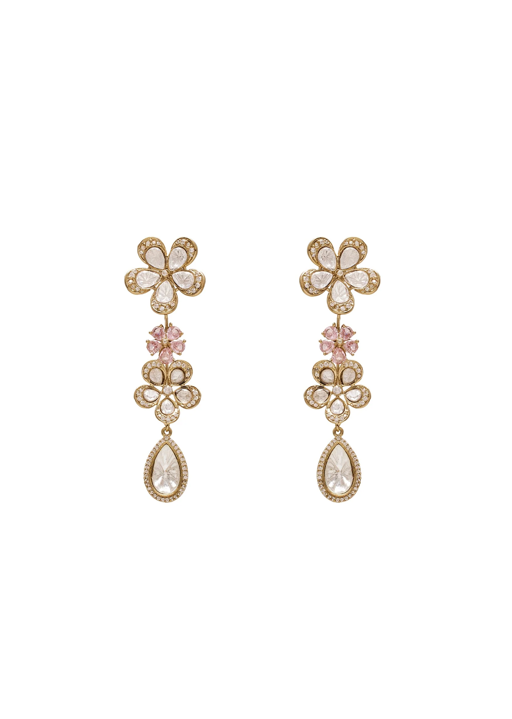 Gold Toned Kundan Polki Bridal Necklace Set - Image 4