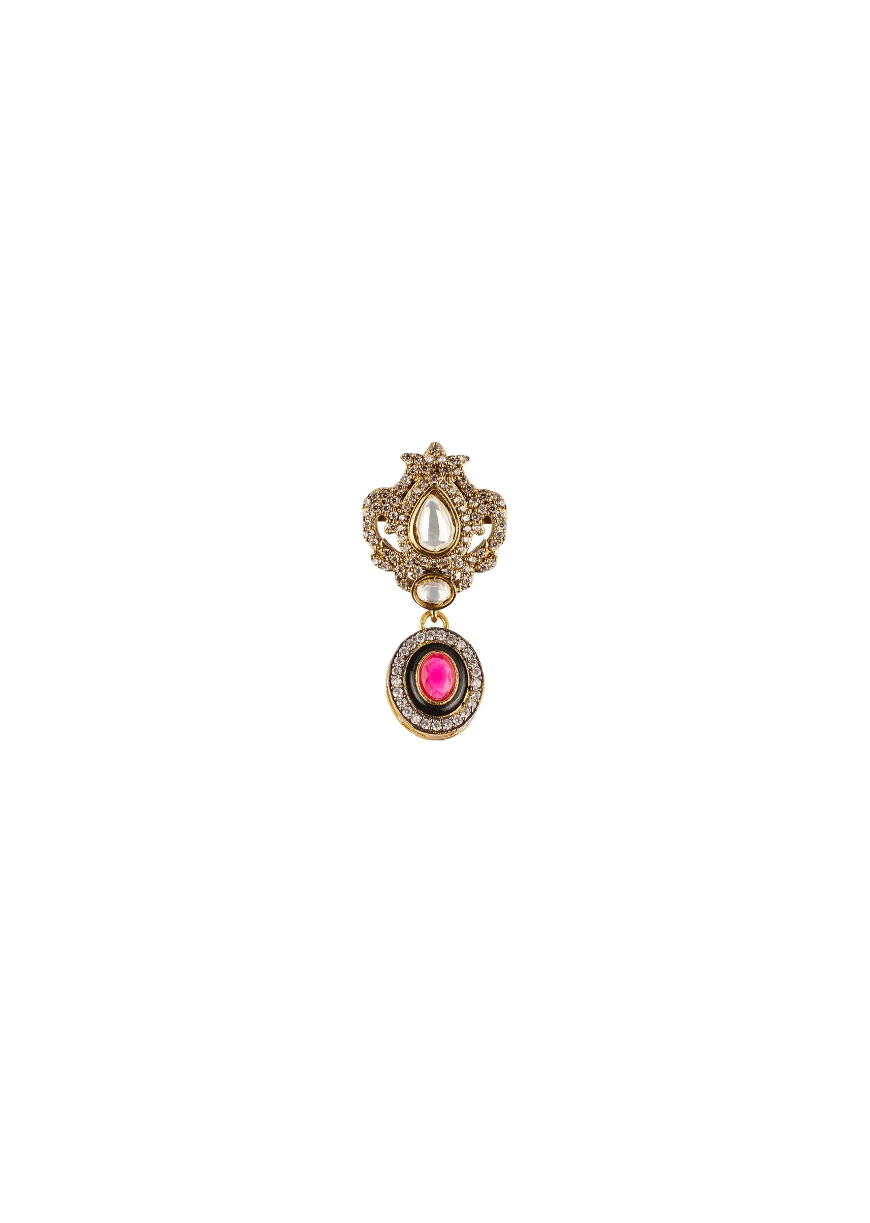 Gold Traditional Mordern Polki Necklace Set with Faux Simulated Coloured Stones - Image 4