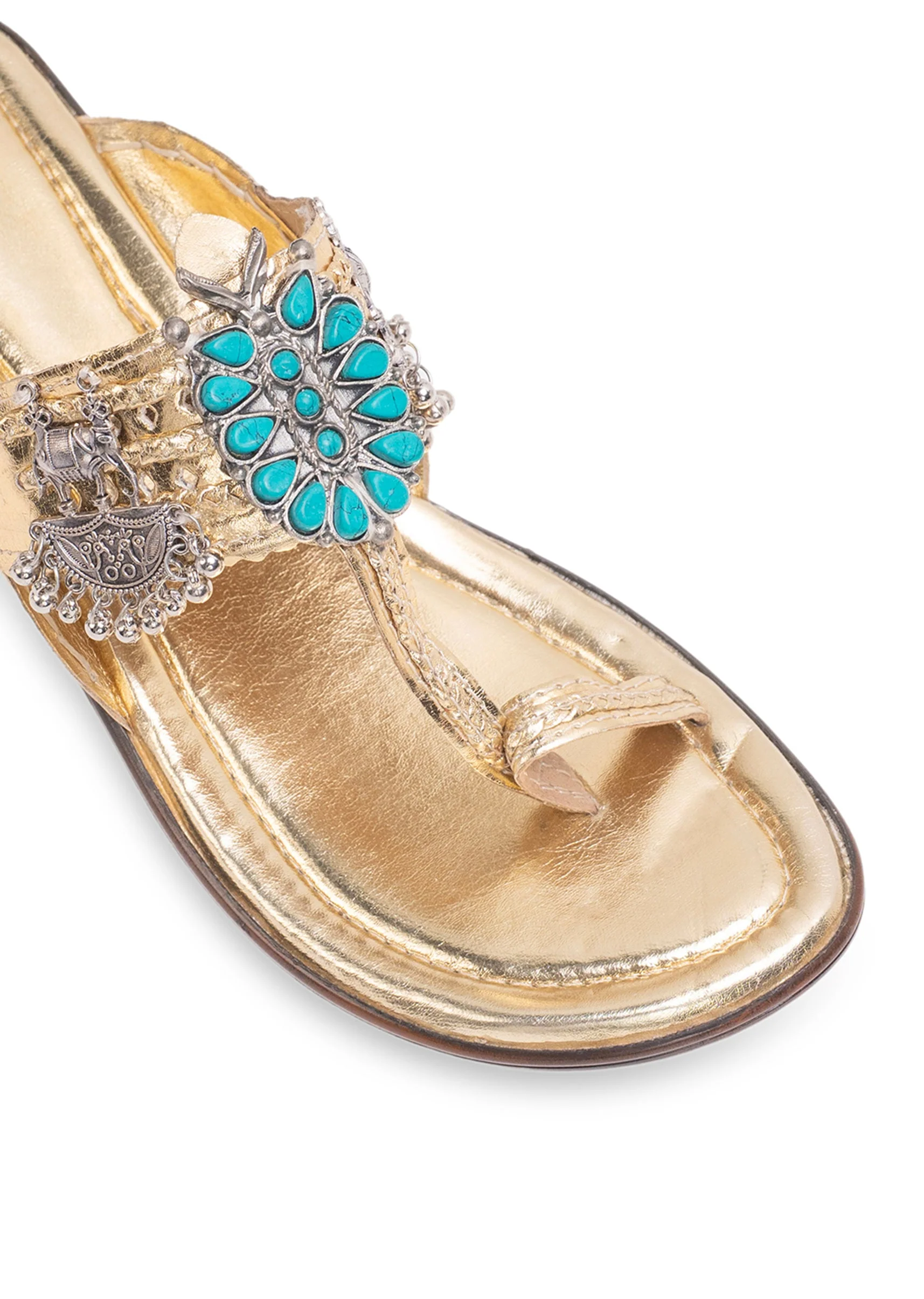 Gold Turquoise Detail Kolhapuri - Image 3