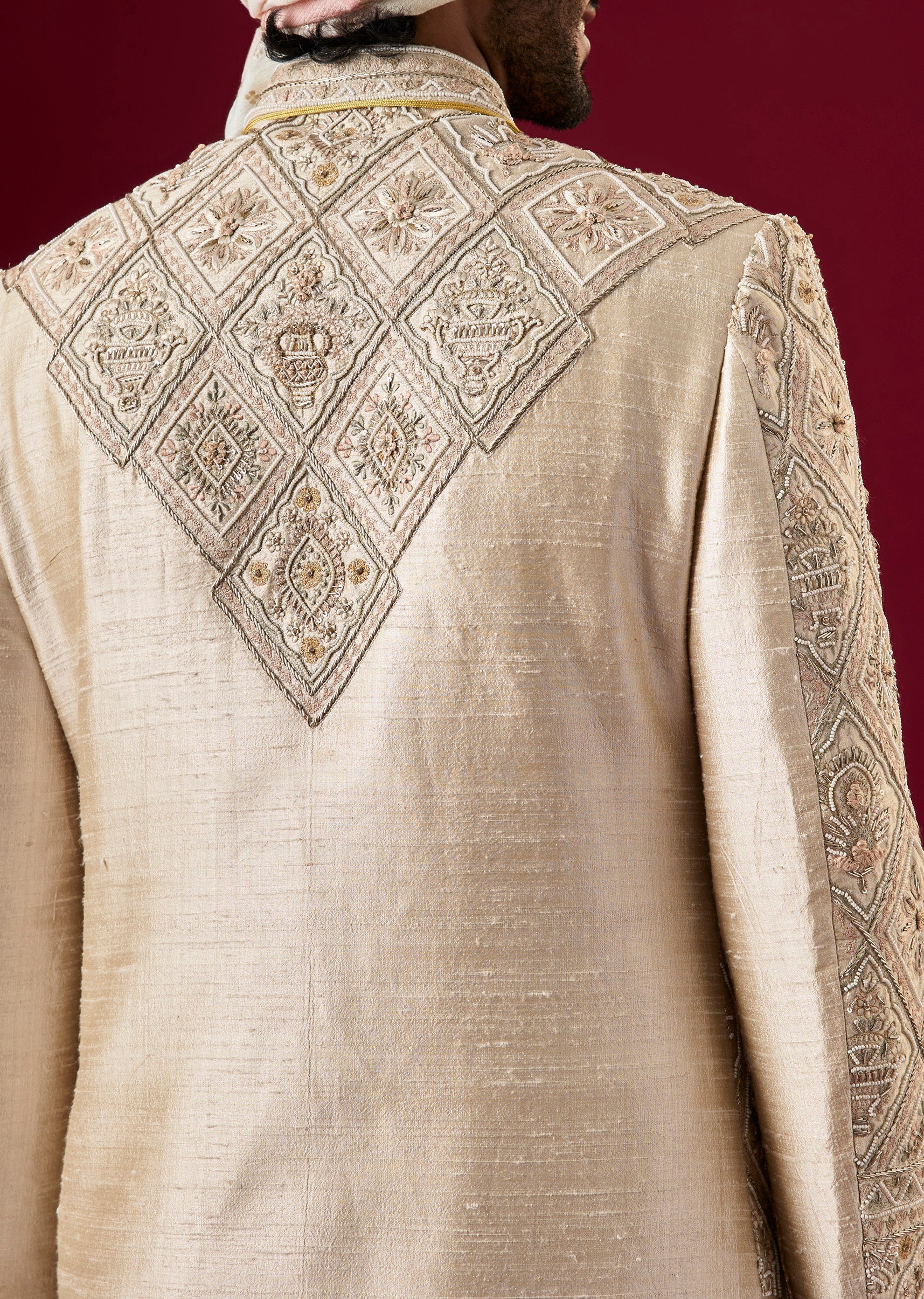 Gold Tussar Sherwani Set With Zardosi Work - Image 4