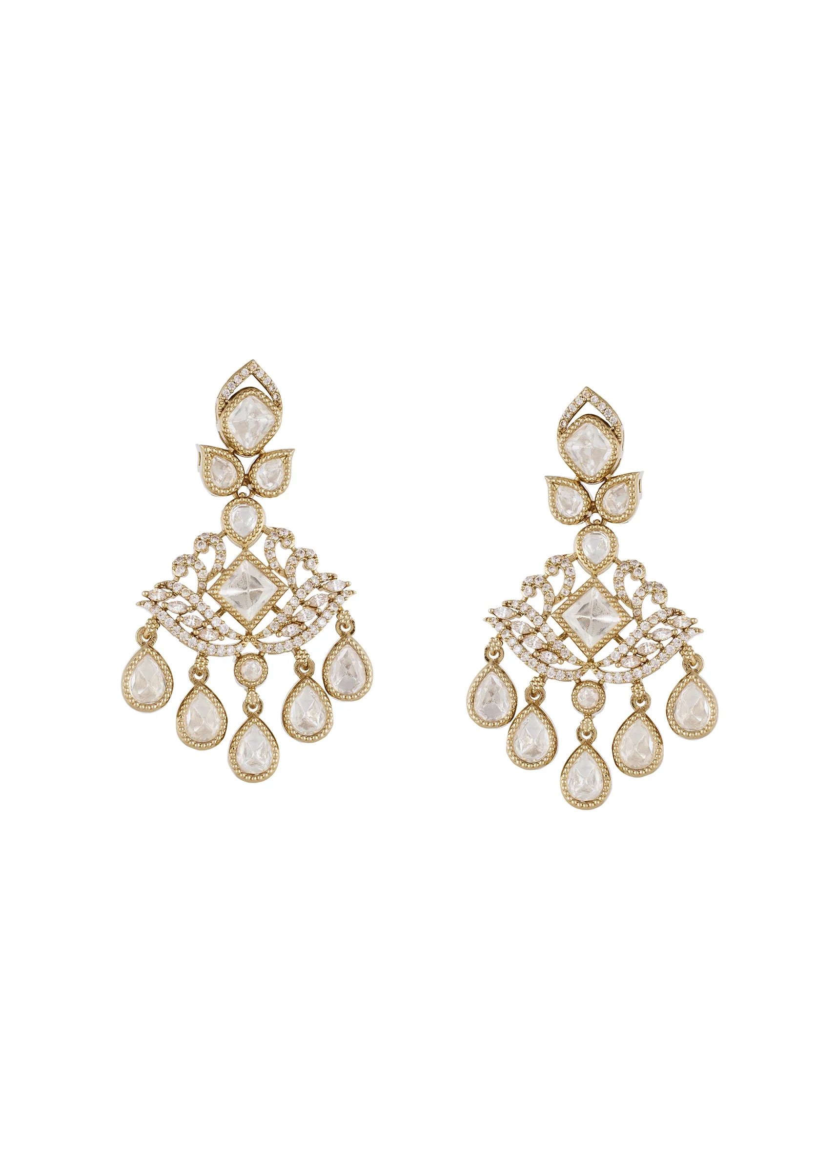 Gold White Polki Earrings With Timeless Detail - Image 2