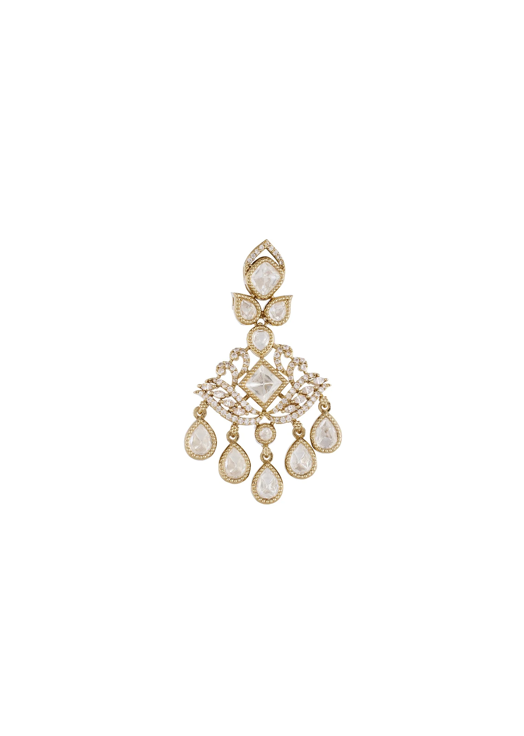 Gold White Polki Earrings With Timeless Detail - Image 3