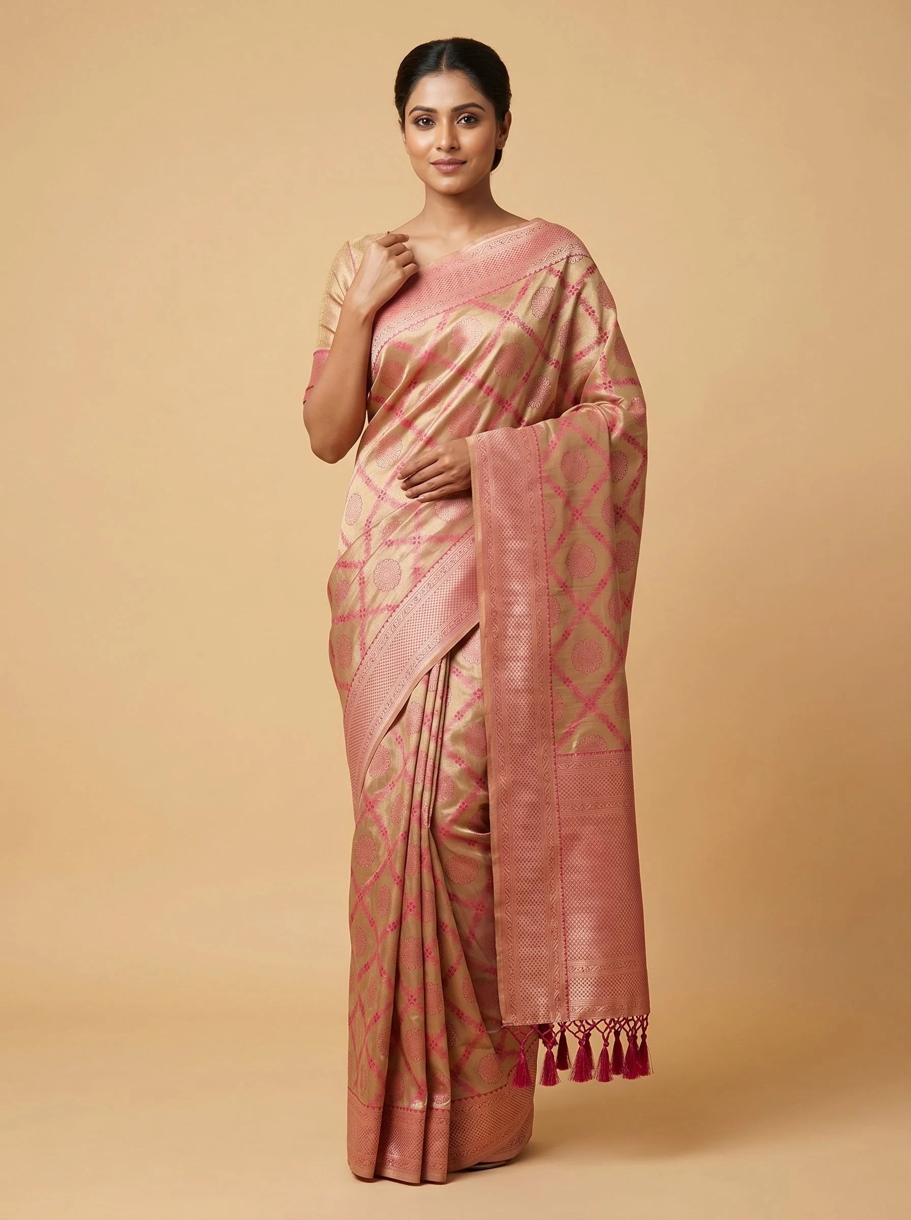Gold Wine Royal Infusion Handloom Saree