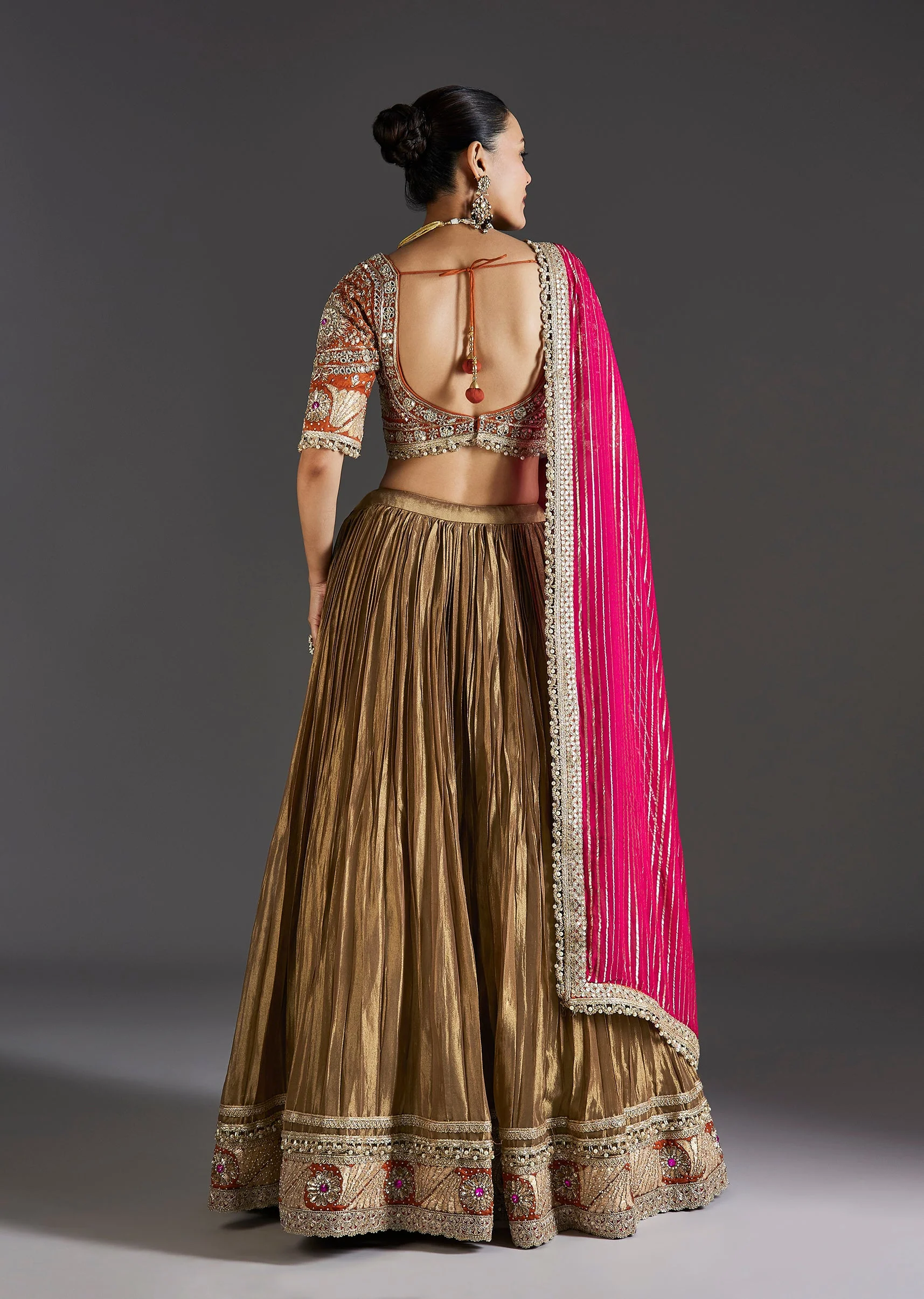 Gold Zardosi And Mirror Work Embroidered Lehenga - Image 2