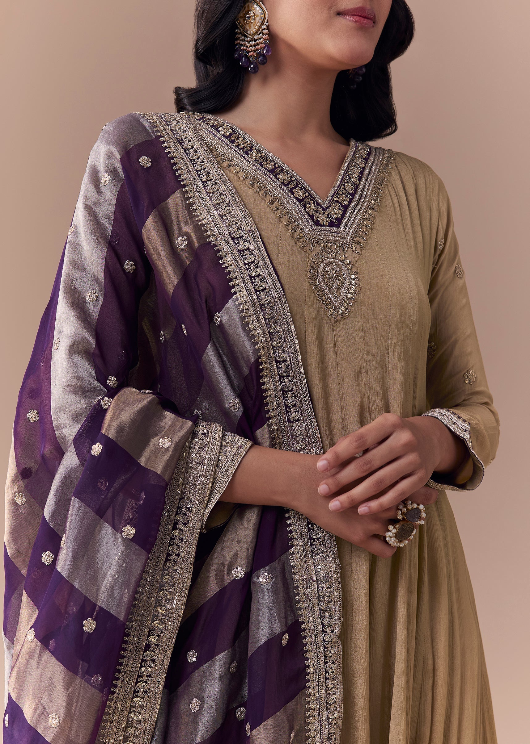 Gold Zardosi Embroidered Anarkali With Dupatta - Image 2