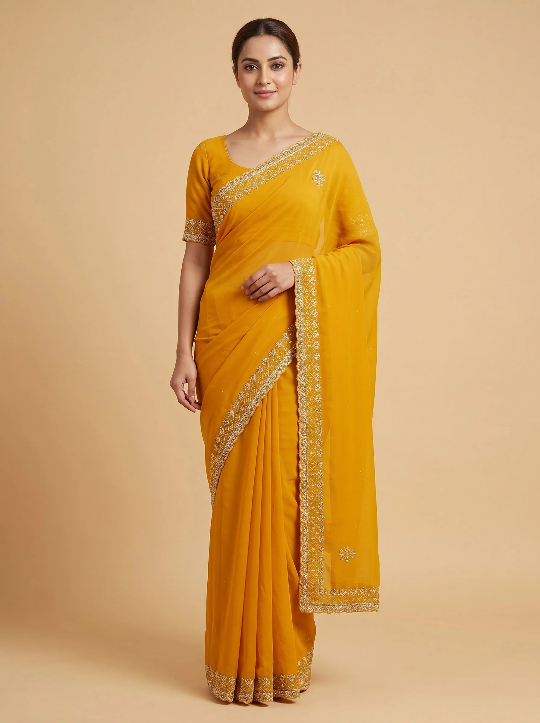 Golden Amber Embroidered Saree