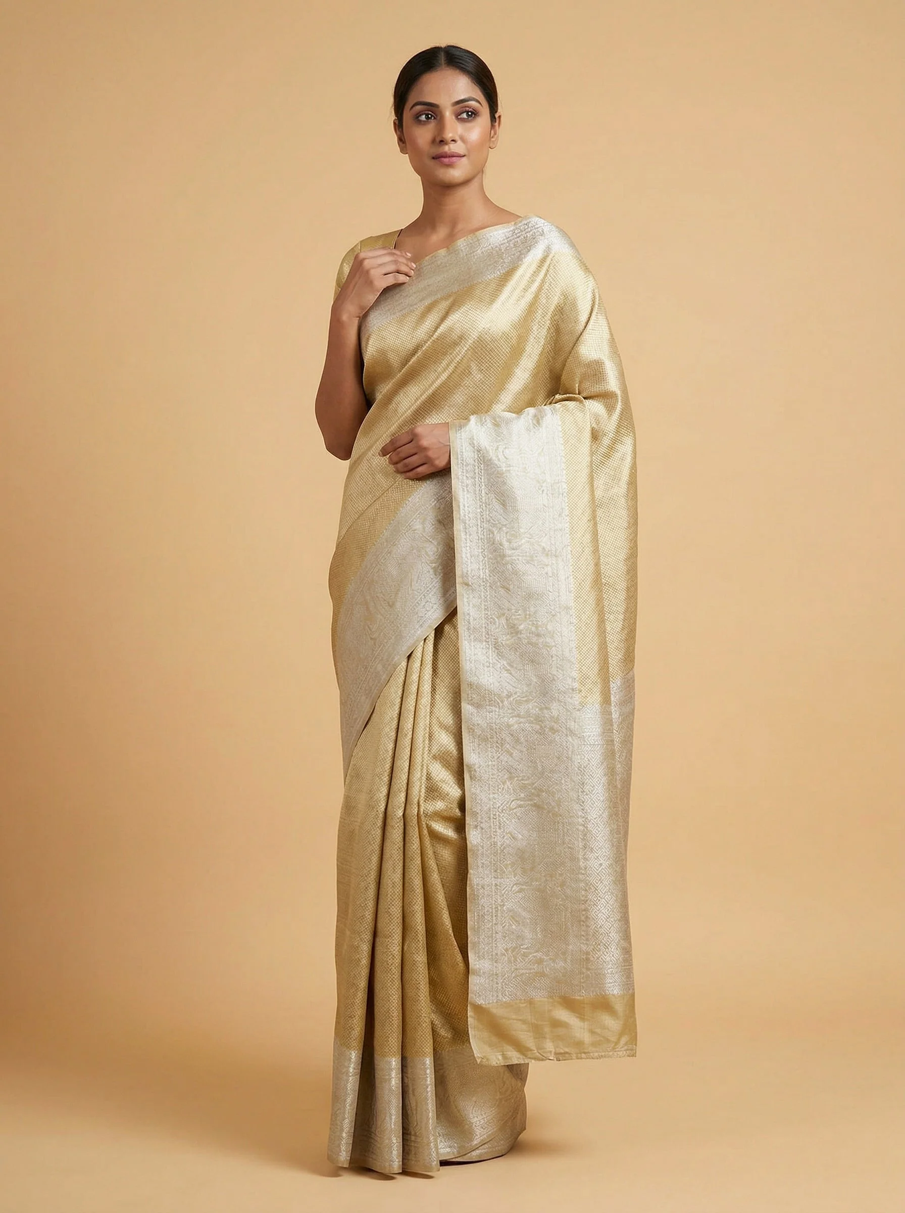 Golden Lustrous Handloom Saree