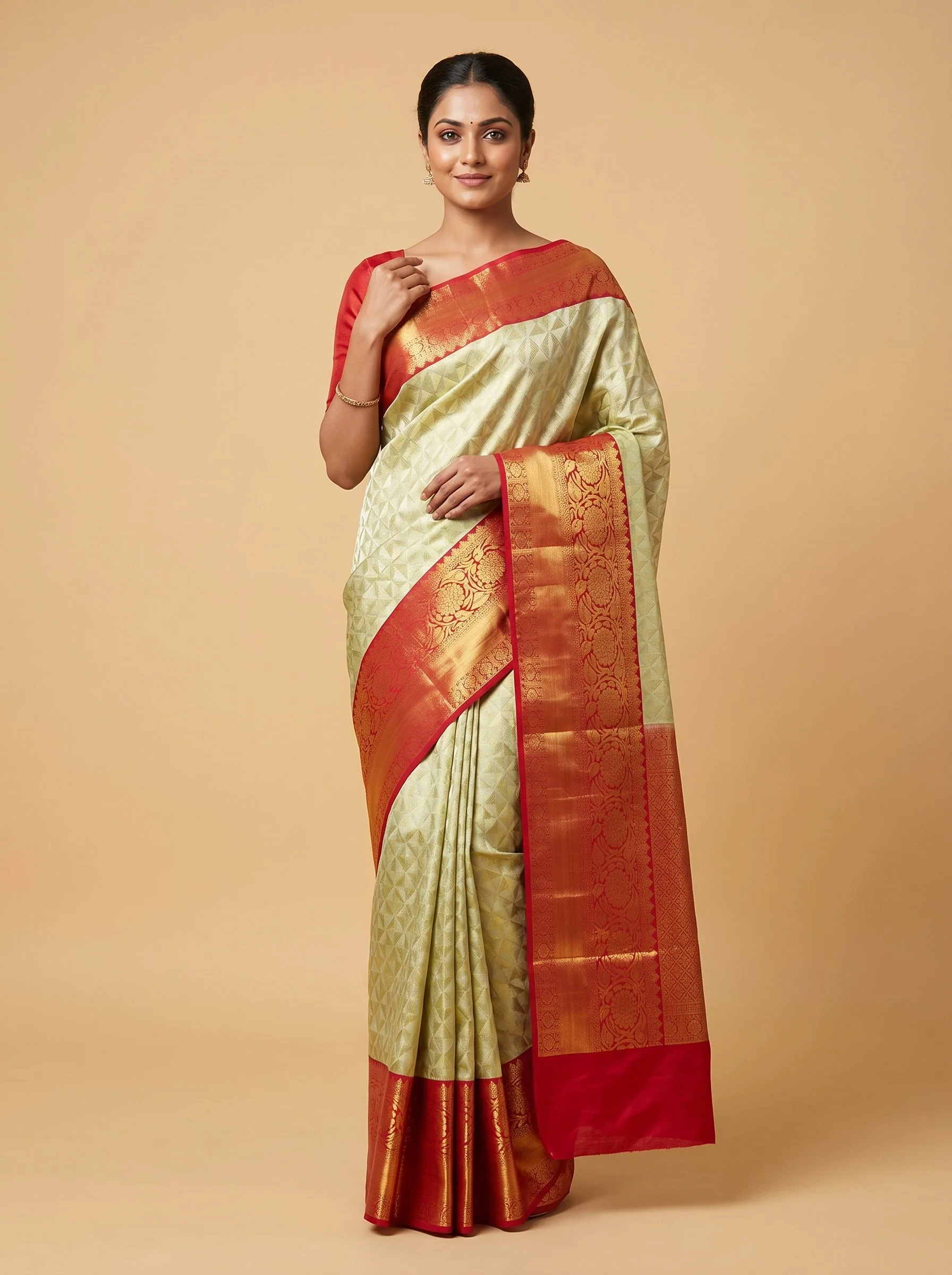 Golden Red Fusion Handloom Saree