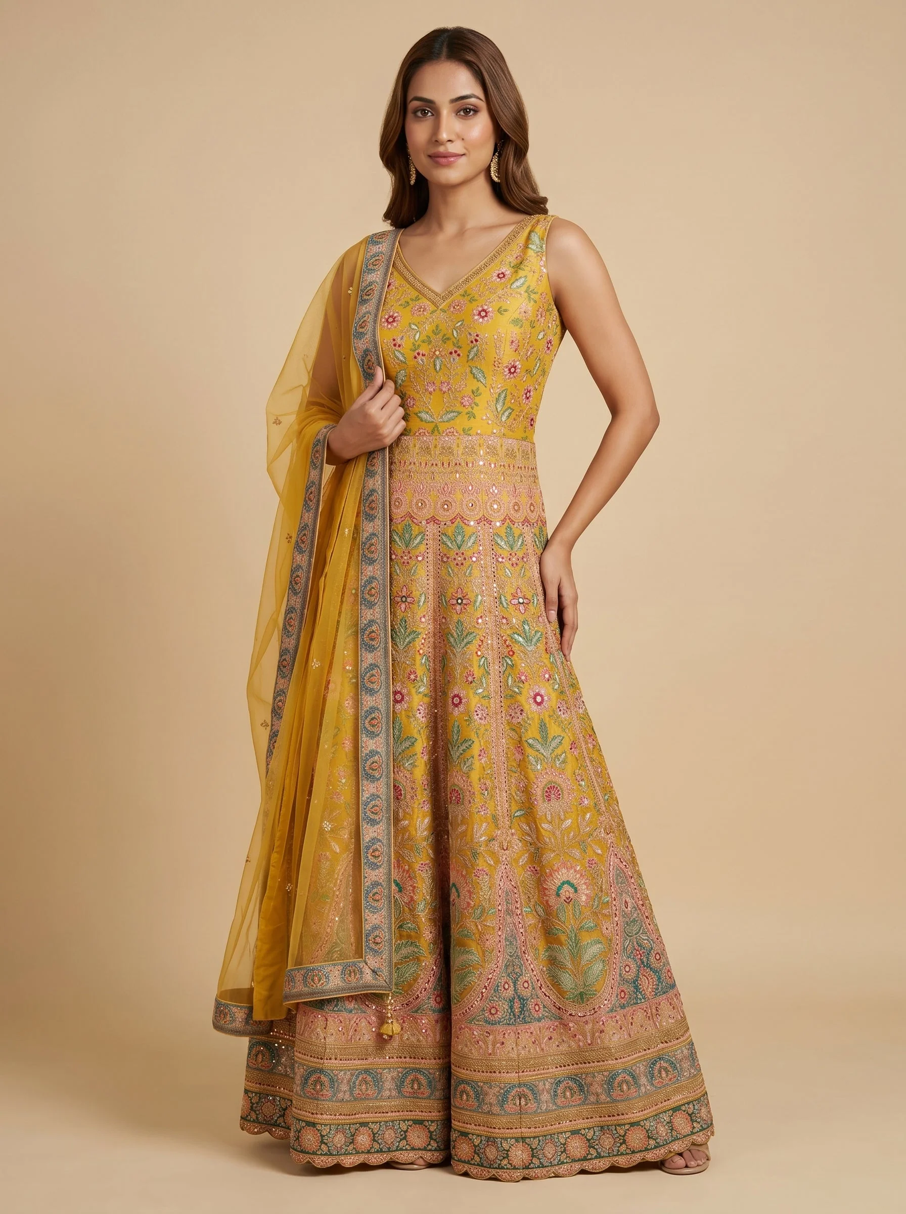 Golden Yellow Anarkali Pant Set