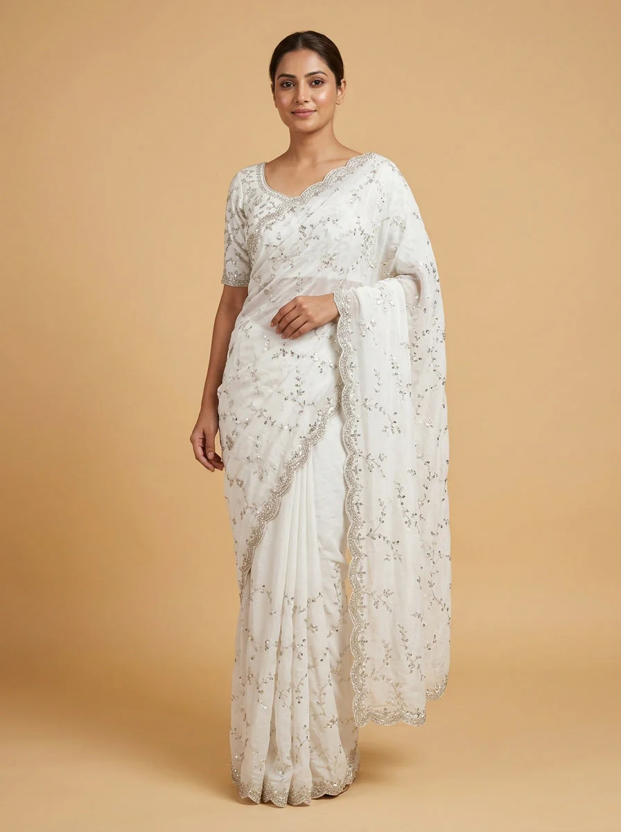 Gossamer White Soft Ethereal Saree
