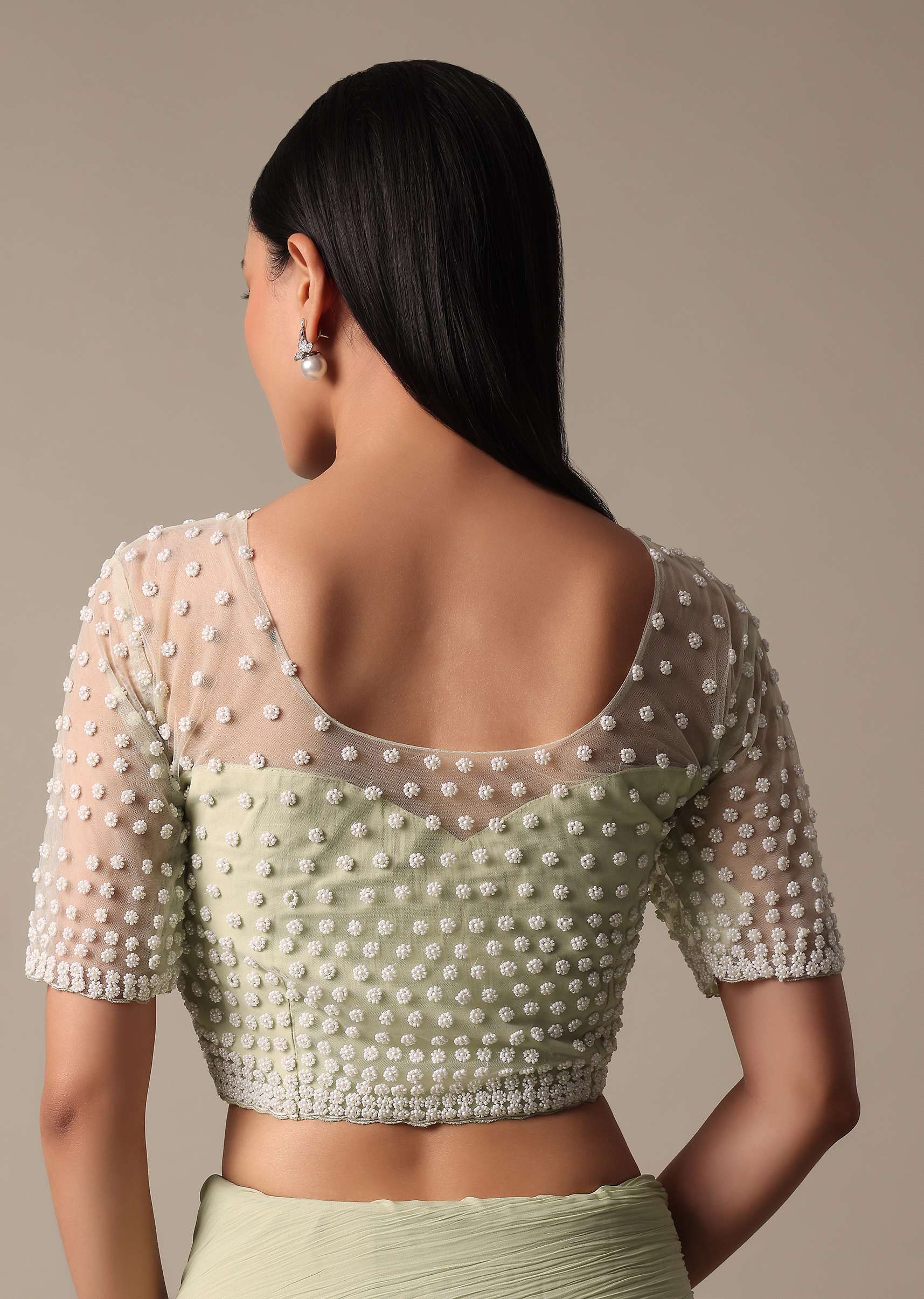 Graceful Green Pre Drape Saree With Ready Made Blouse - Image 7