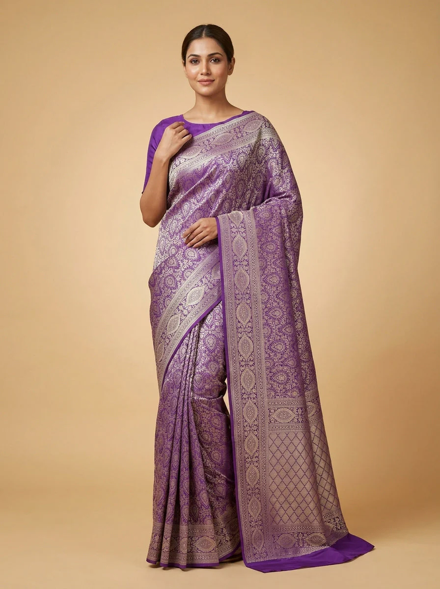 Grape Purple Royal Handloom Saree