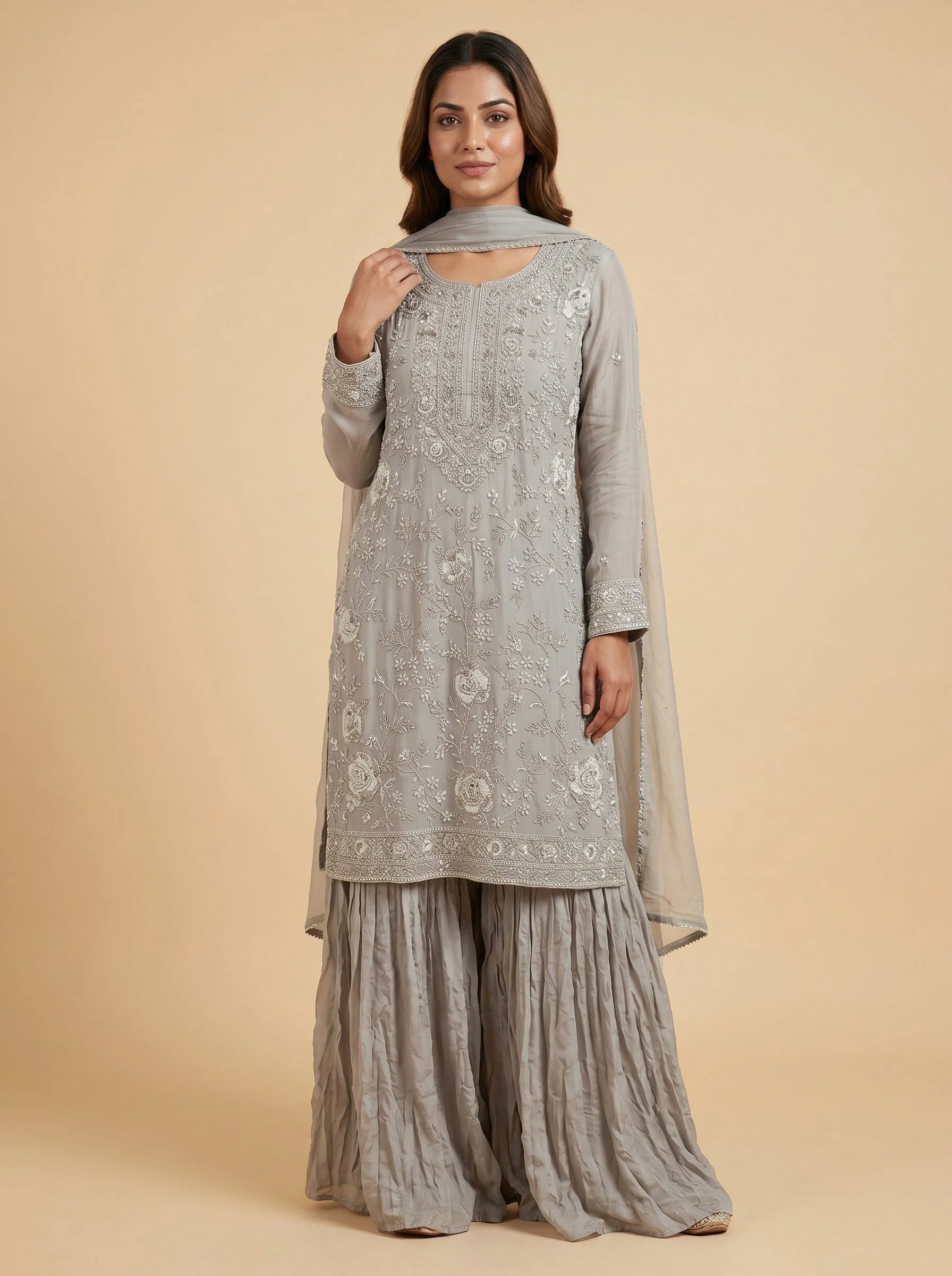 Graphite Ash Sharara Set