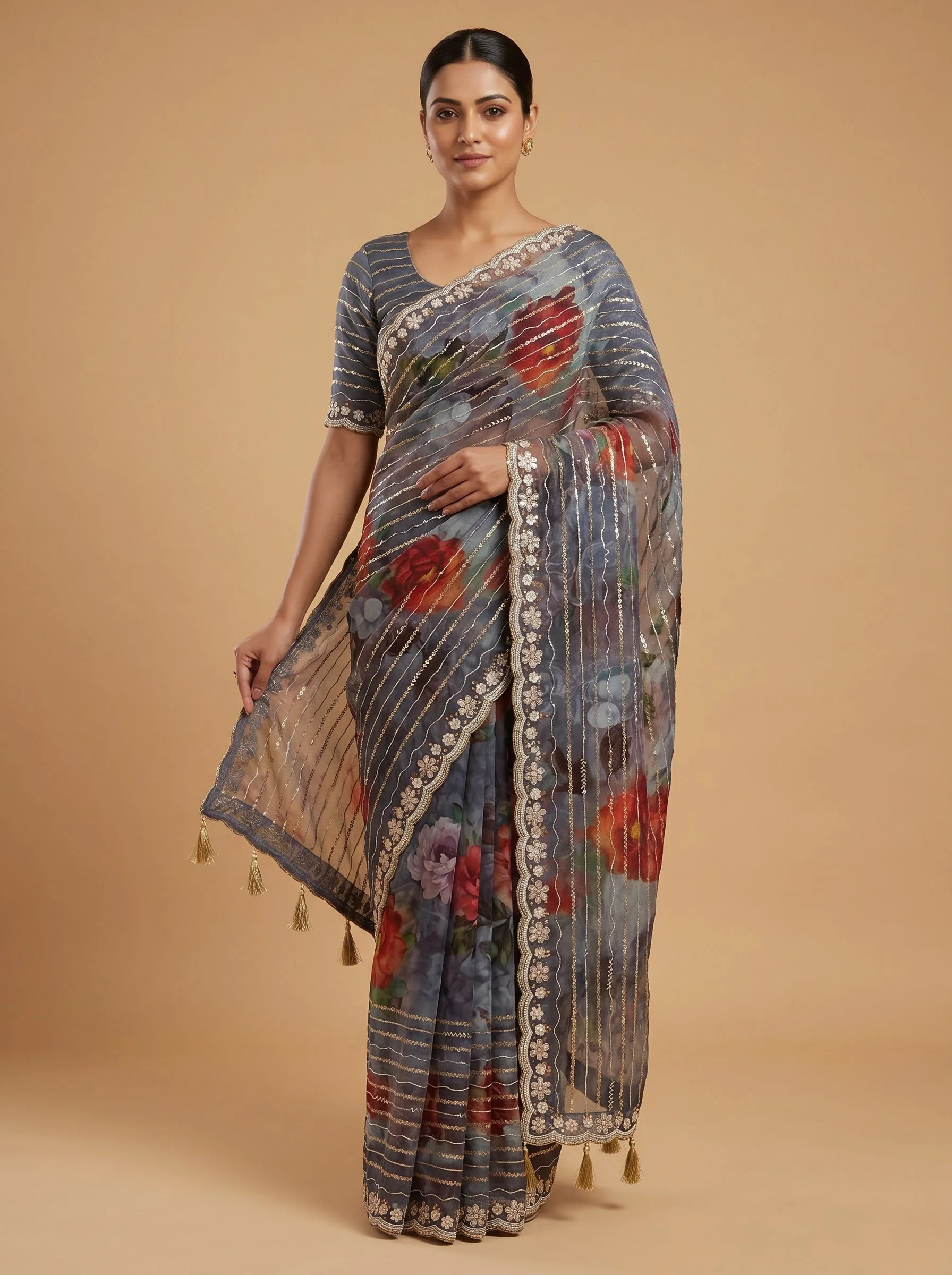 Graphite Grey Finish Saree
