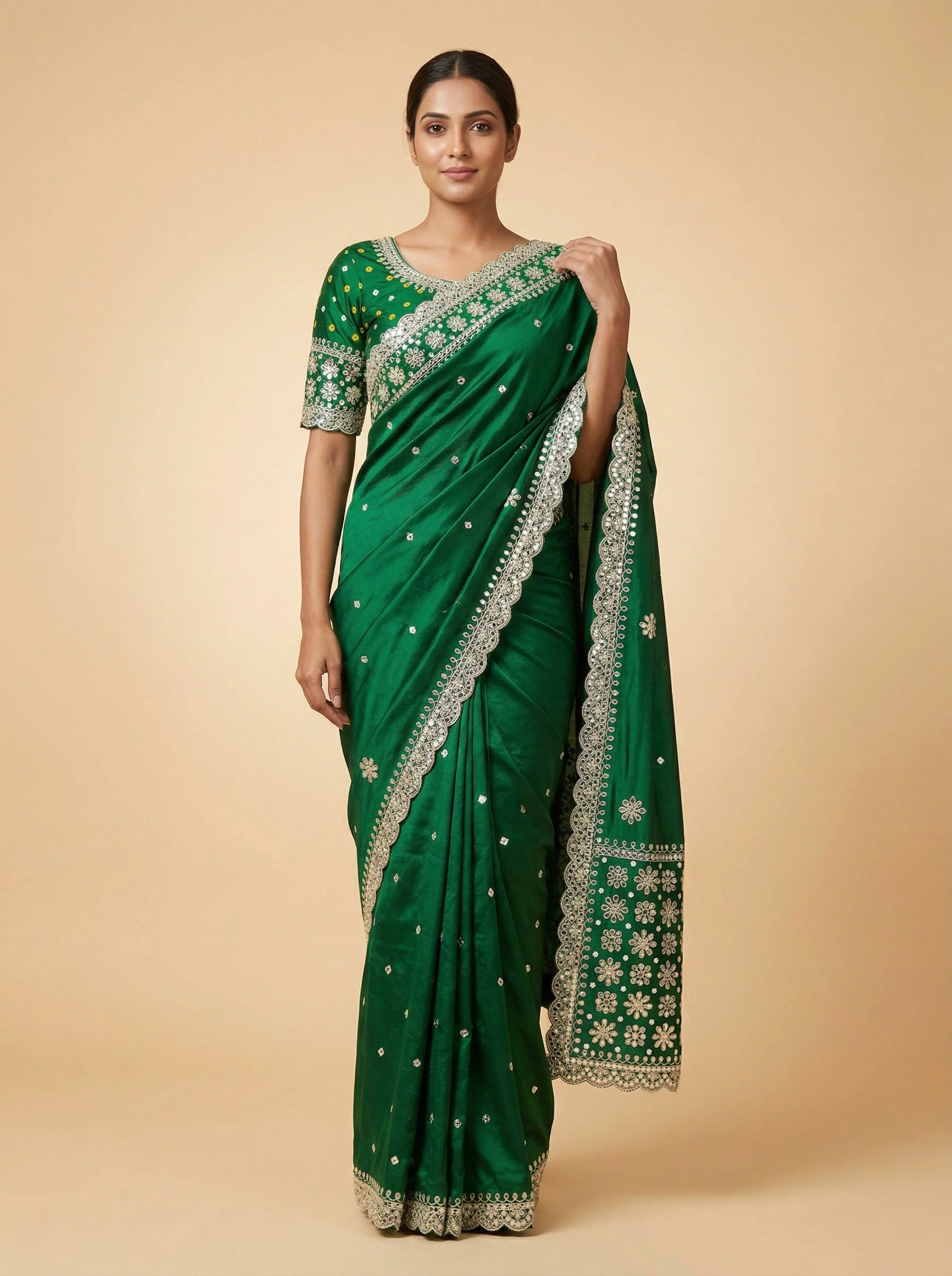 Green Alluring Embroidered Saree
