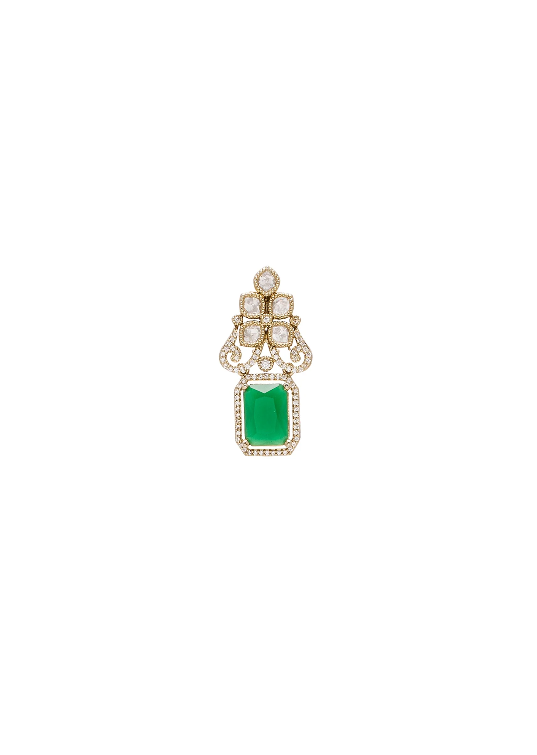 Green And Gold Geometric Pendant Necklace Set - Image 5