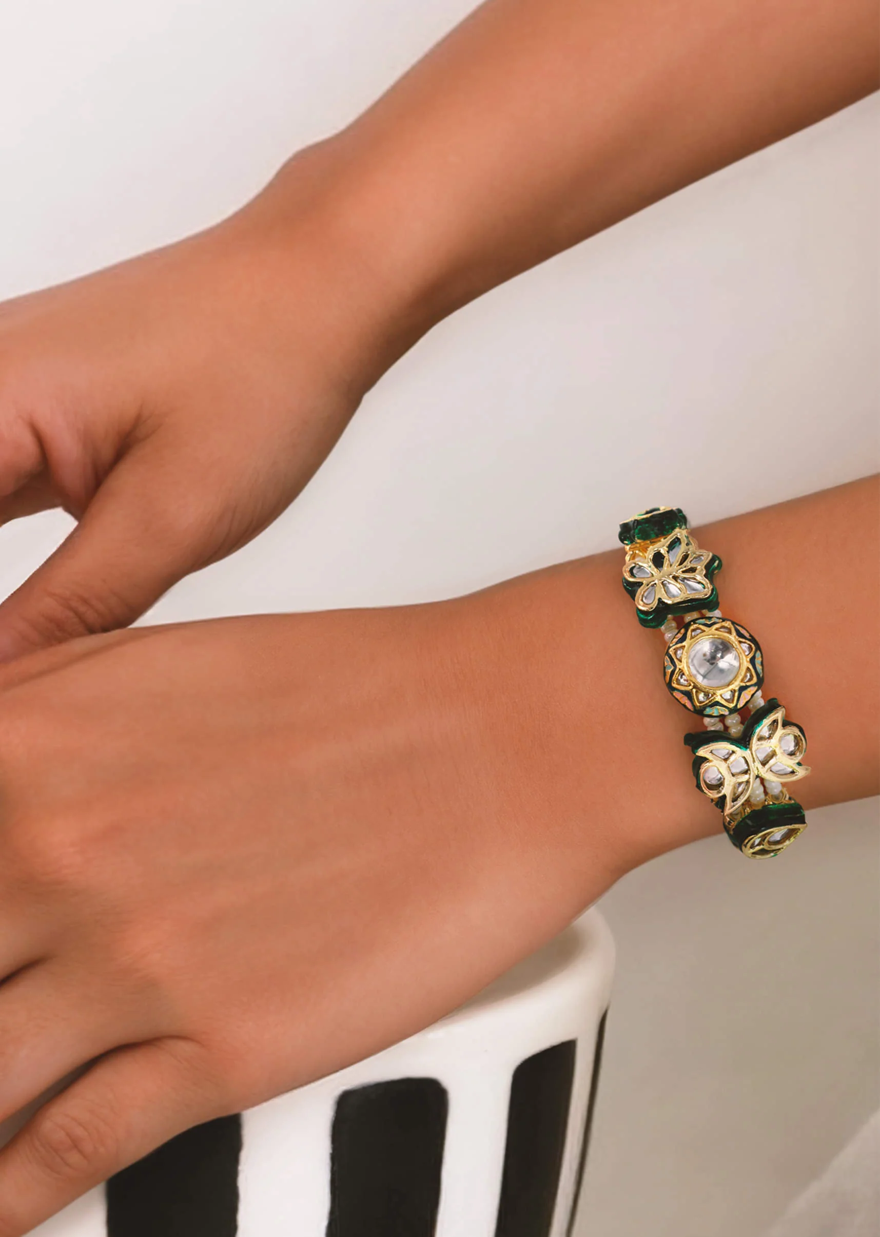 Green and Gold Stone Encrusted Bracelet