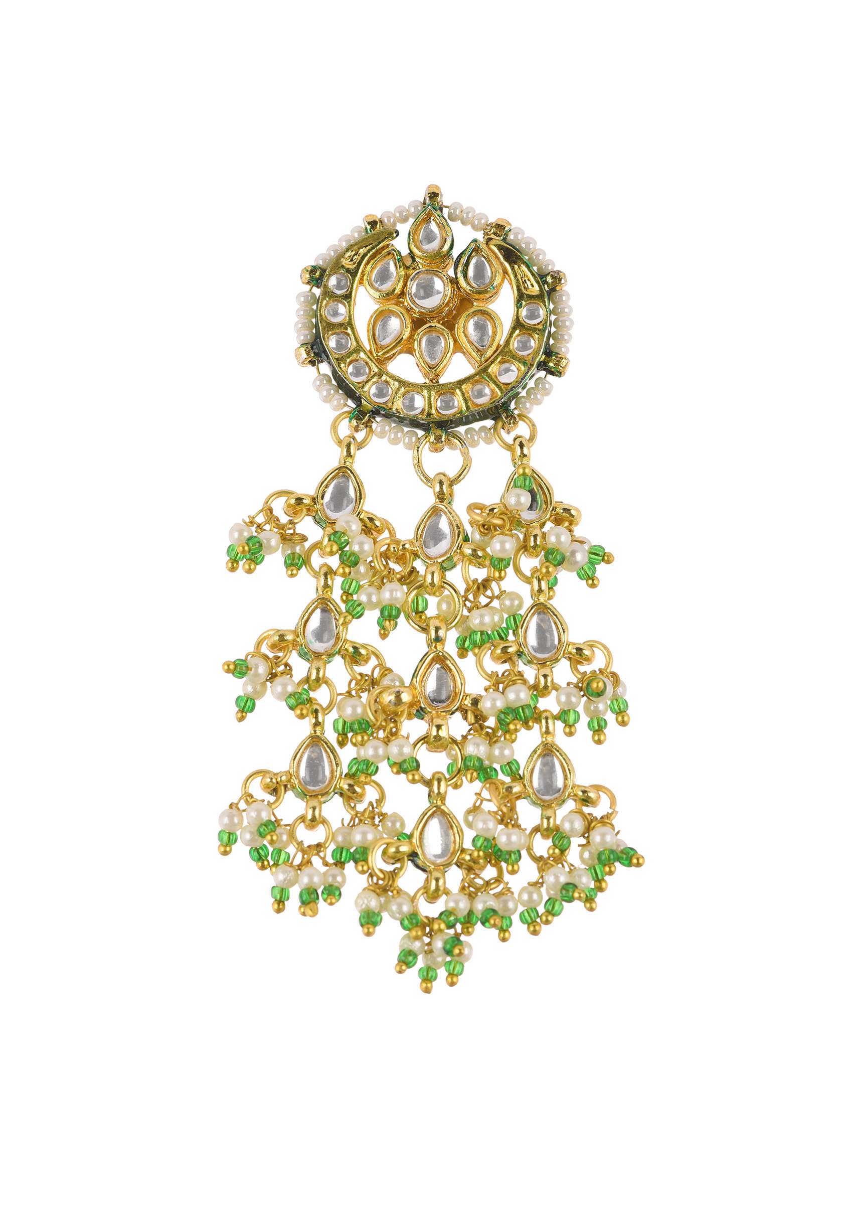 Green And Gold Toned Kundan Earrings - Image 3