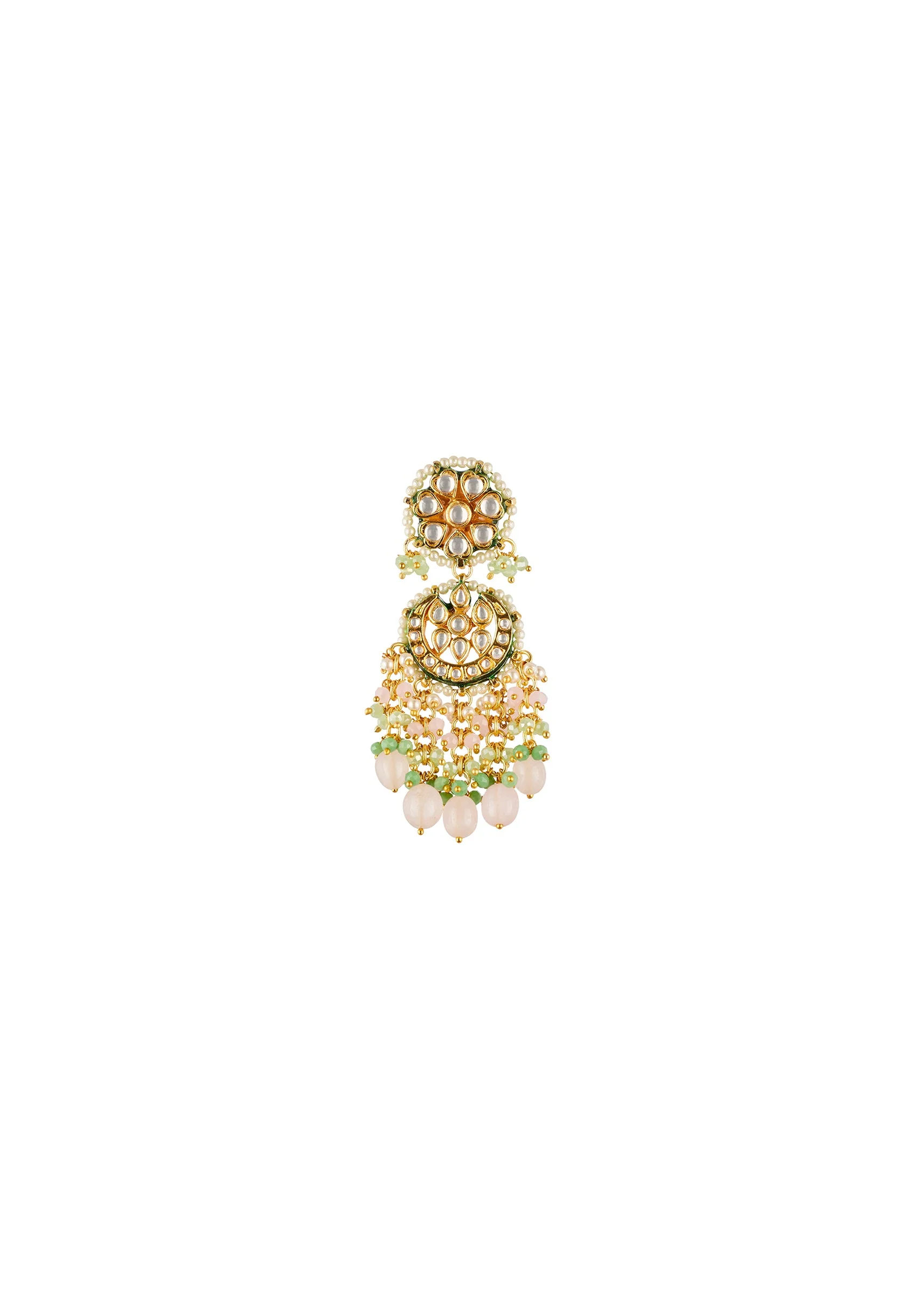 Green and Gold Traditional Kundan Chandbali Necklace Set with Faux Pearl - Image 4