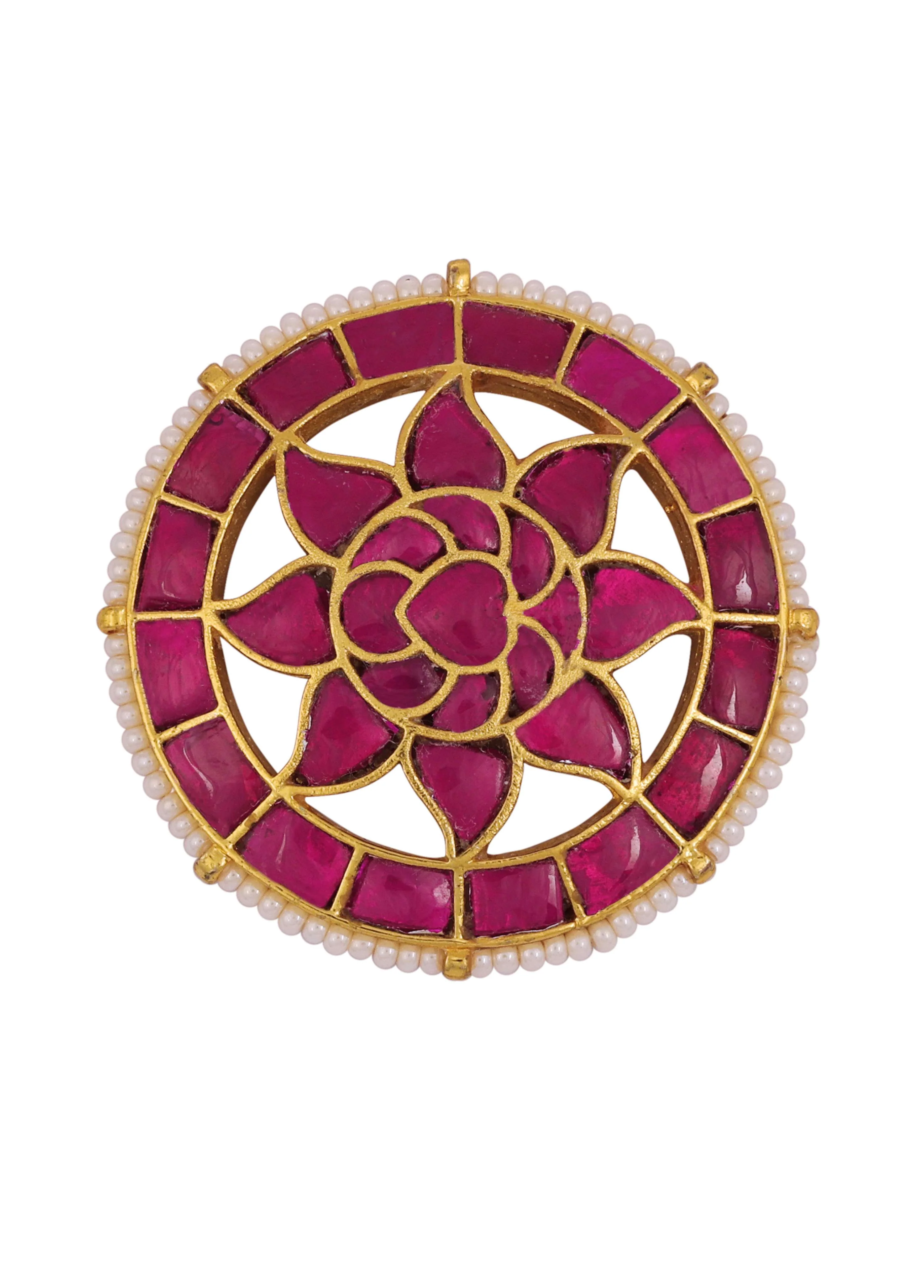 Green And Red Tone Chandabali Heavy Kundan Earrings With Pearls - Image 4