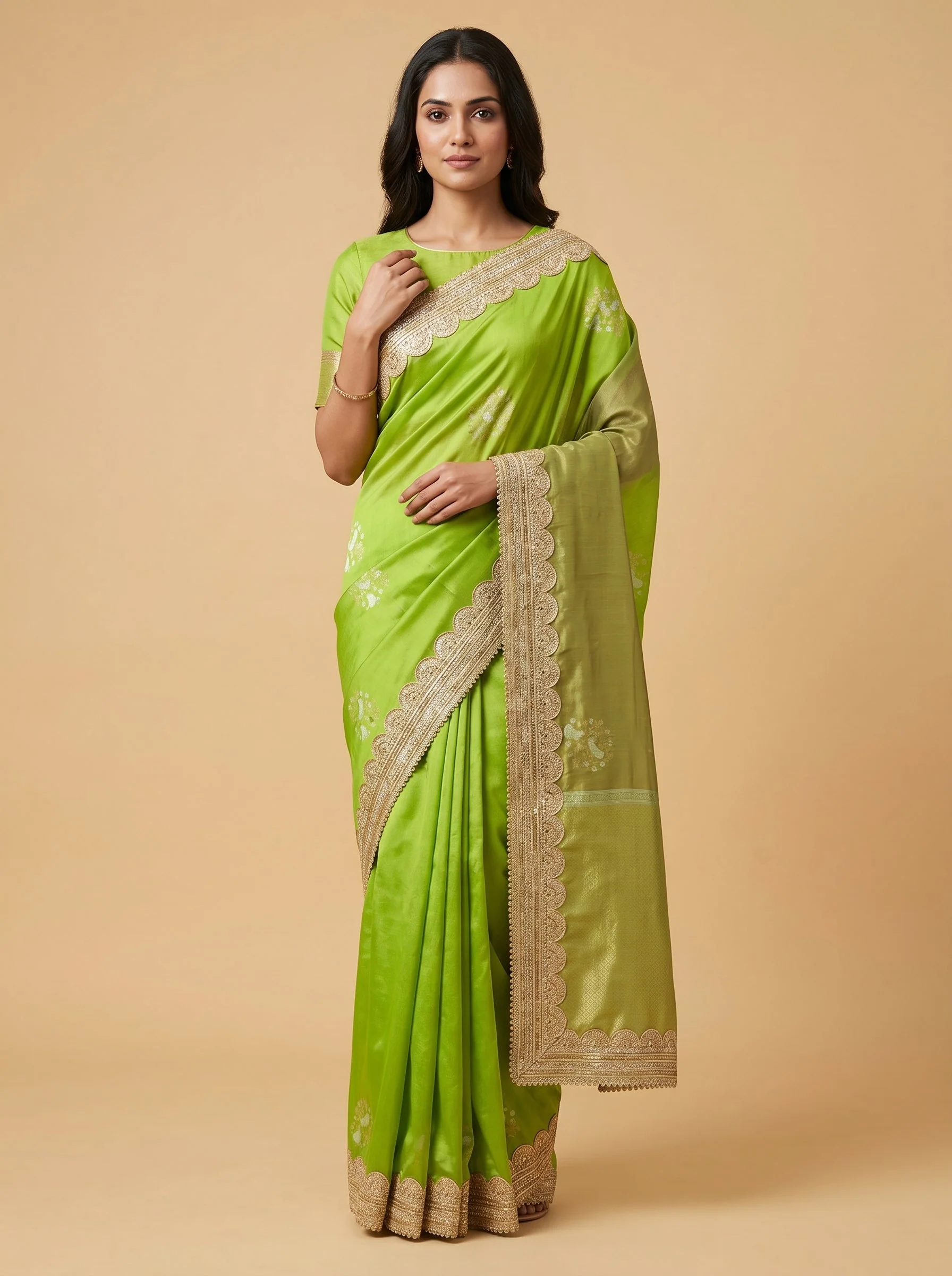Green Artistic Stitch Embroidered Saree