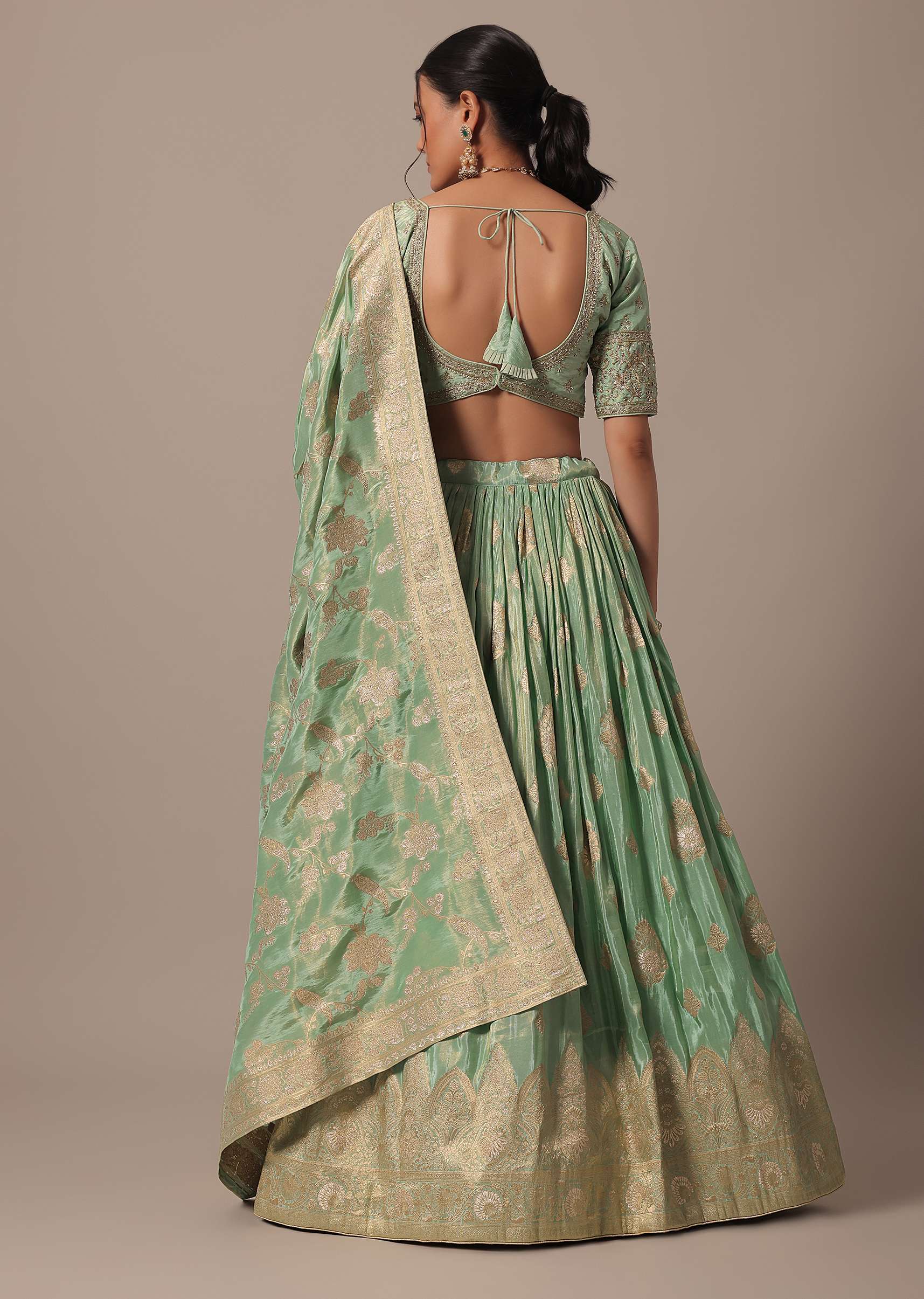 Green Banarasi Silk Lehenga Set - Image 3