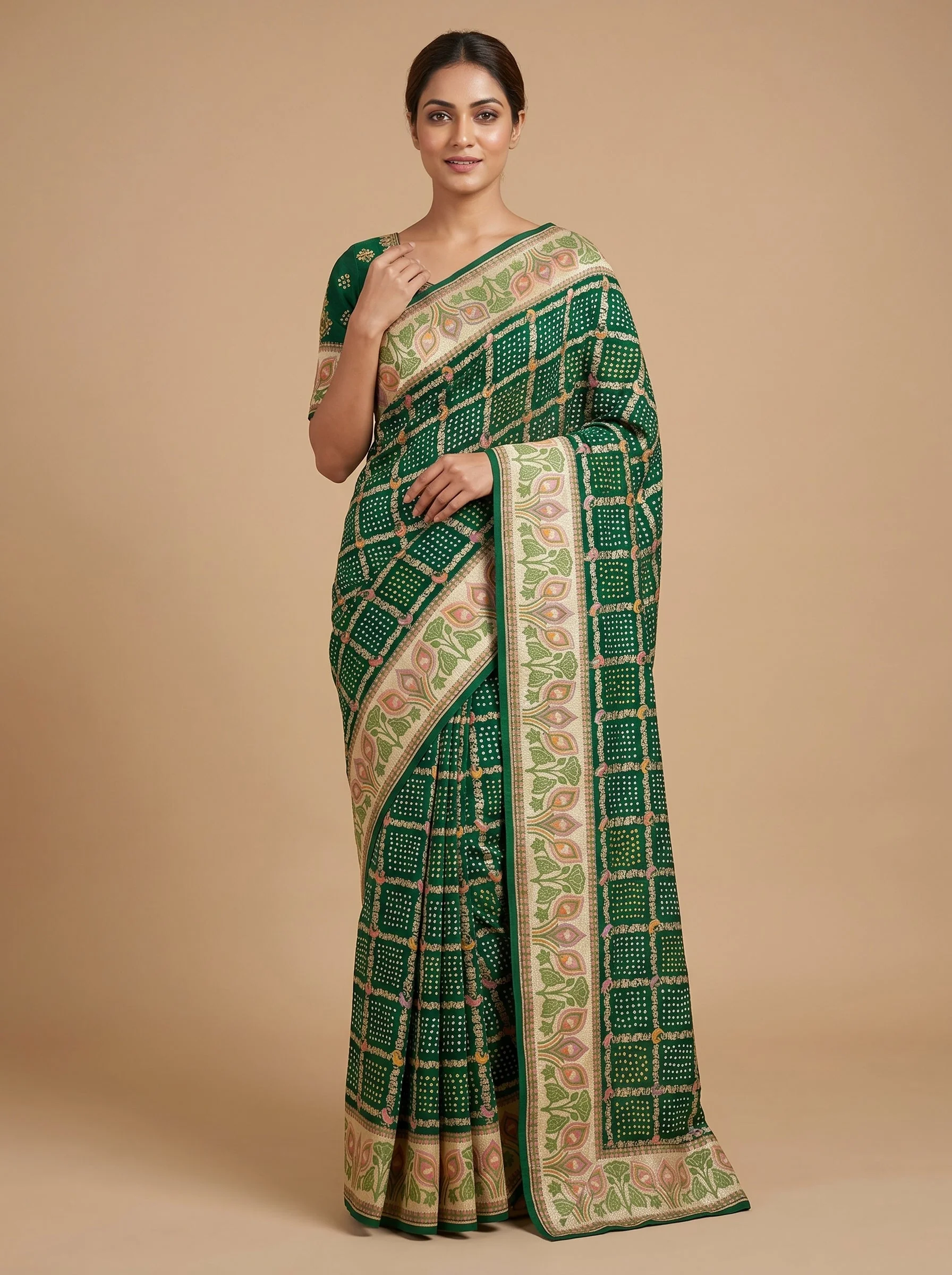 Green Bandhani Saree with Lively Charm