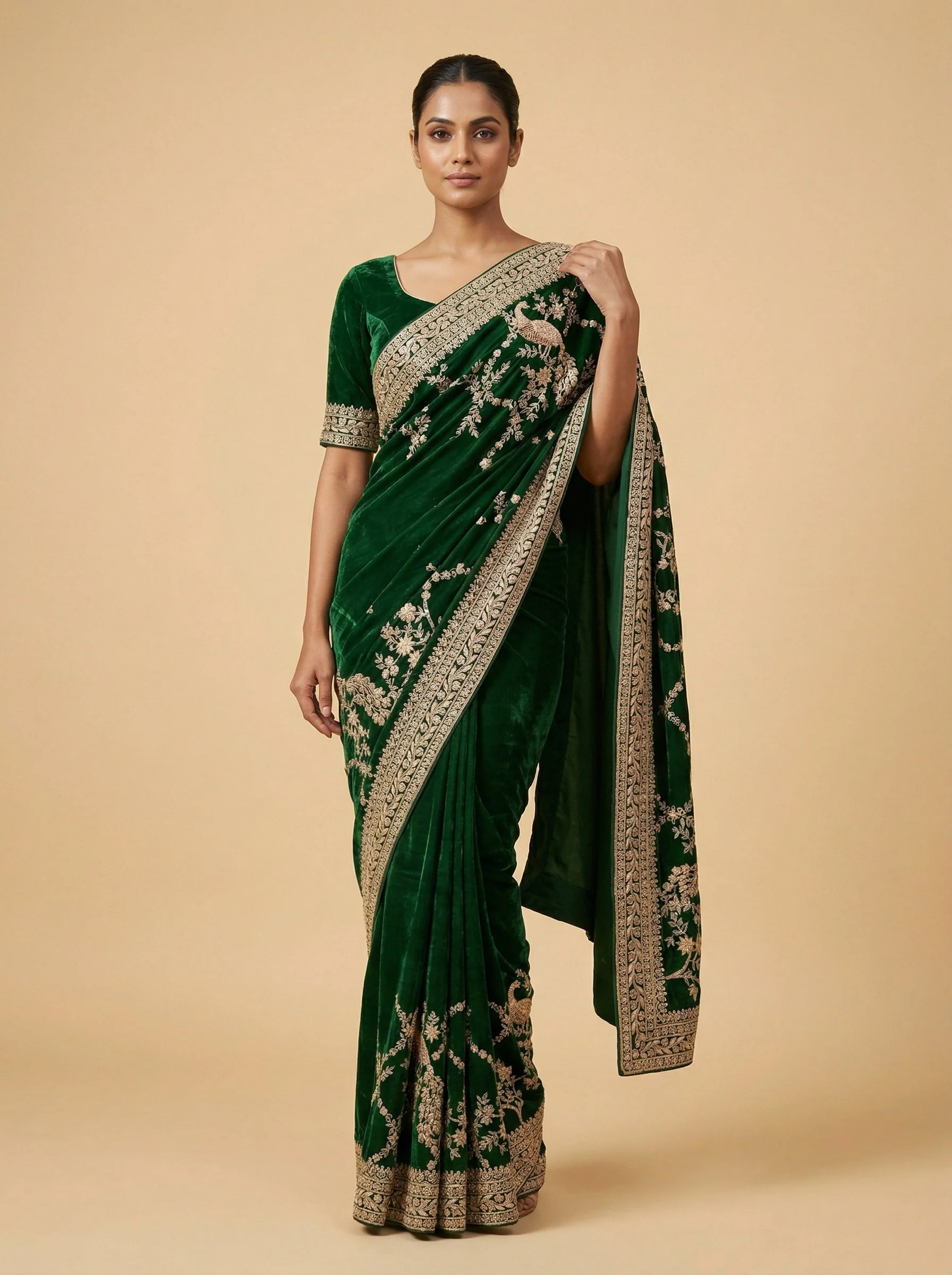 Green Blooming Embroidered Saree