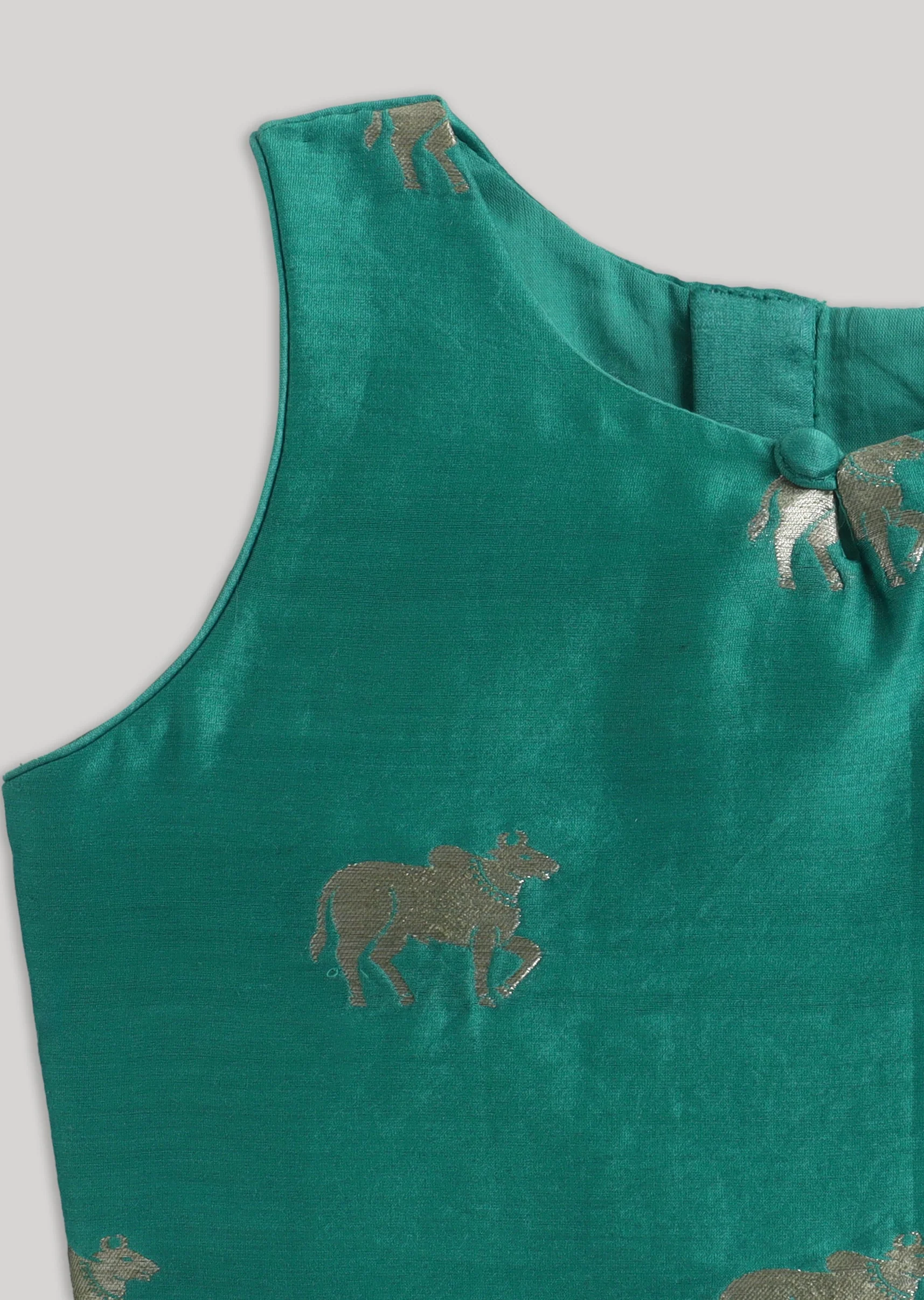 Green Chanderi Lehenga Set With Gotta Work - Image 6