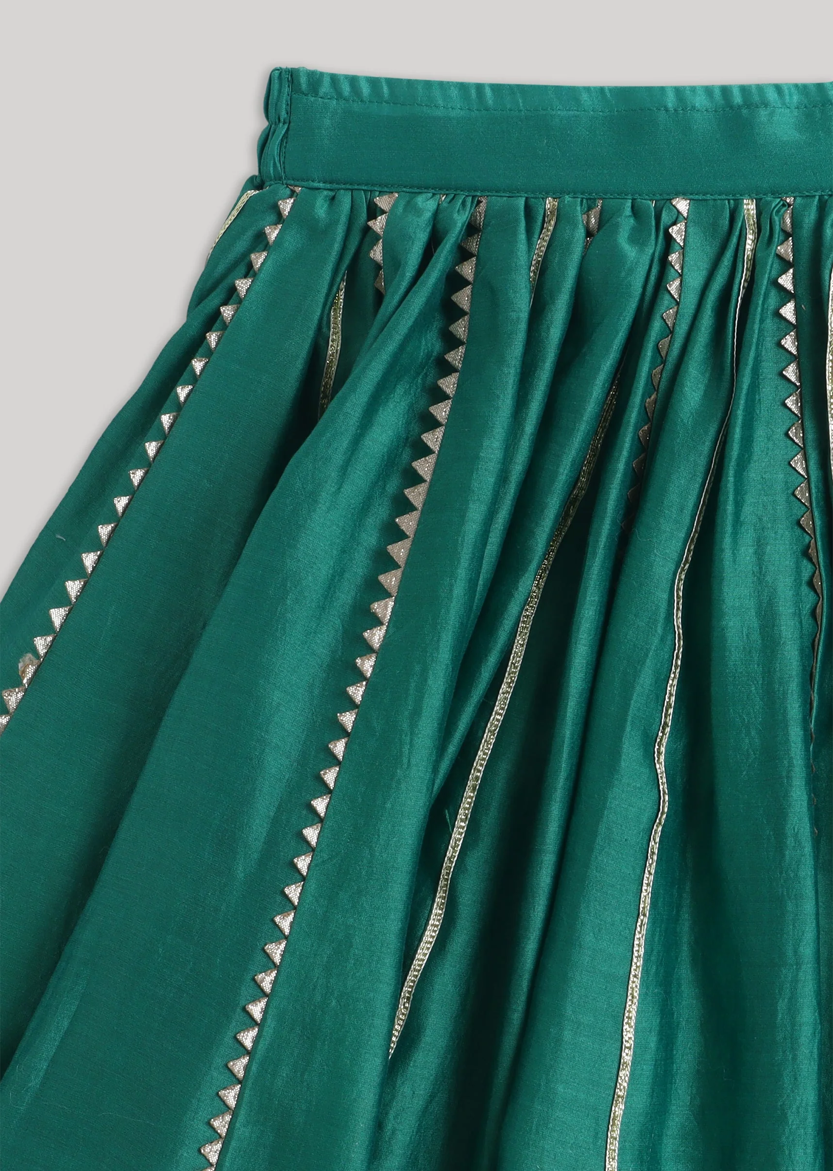 Green Chanderi Lehenga Set With Gotta Work - Image 9