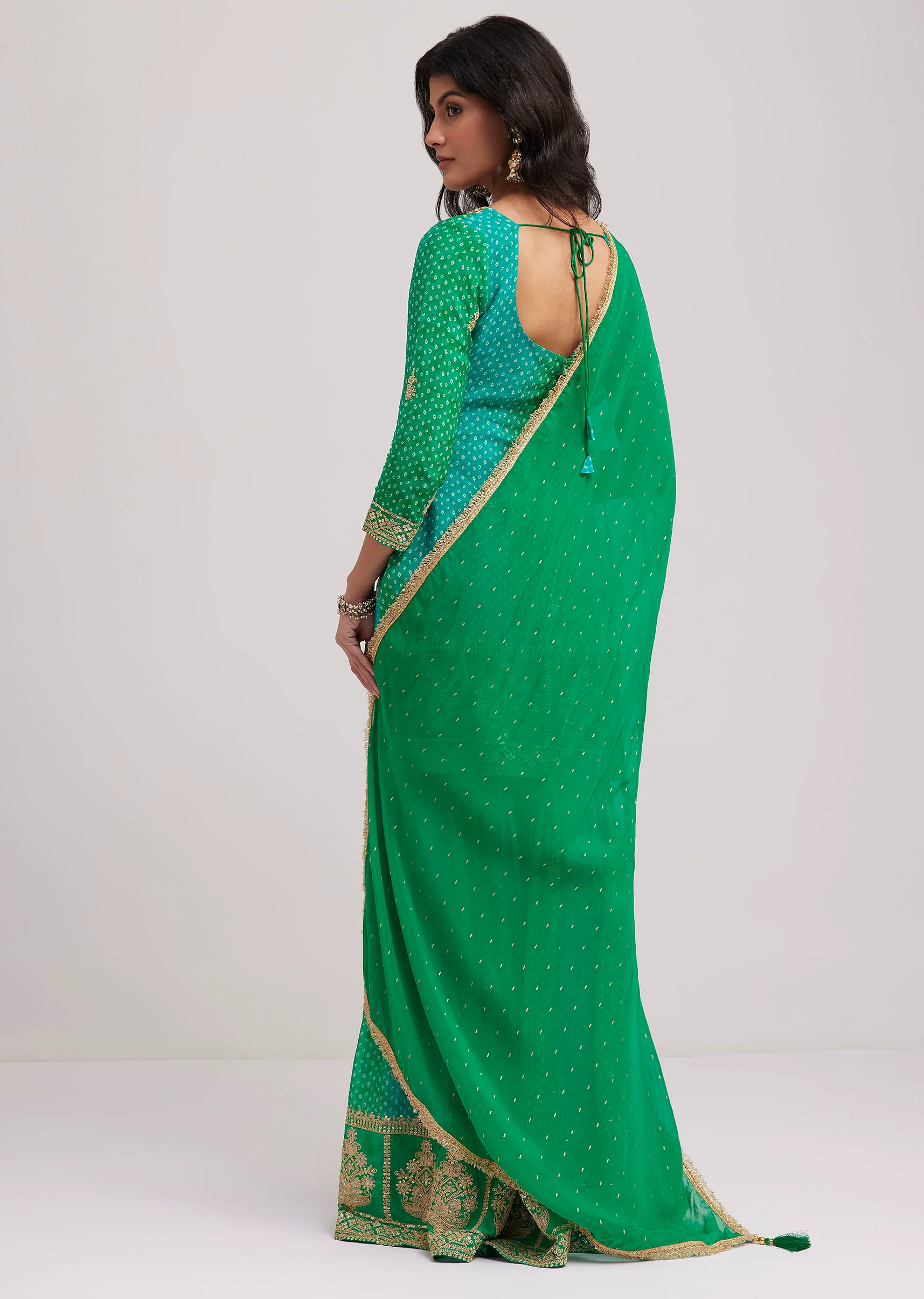Green Chinon Bandhani Sharara Set - Image 5