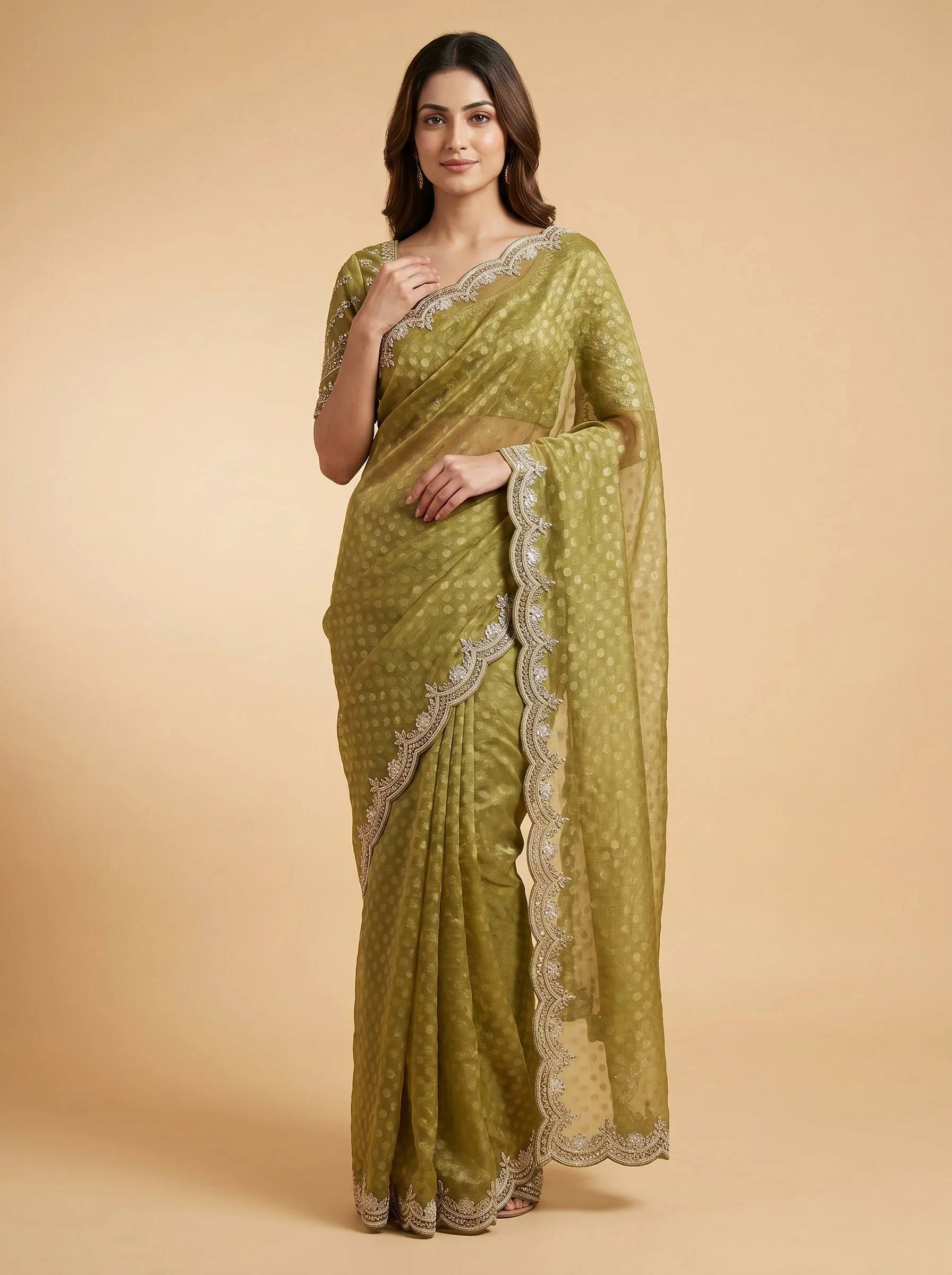 Green Classic Embroidered Saree