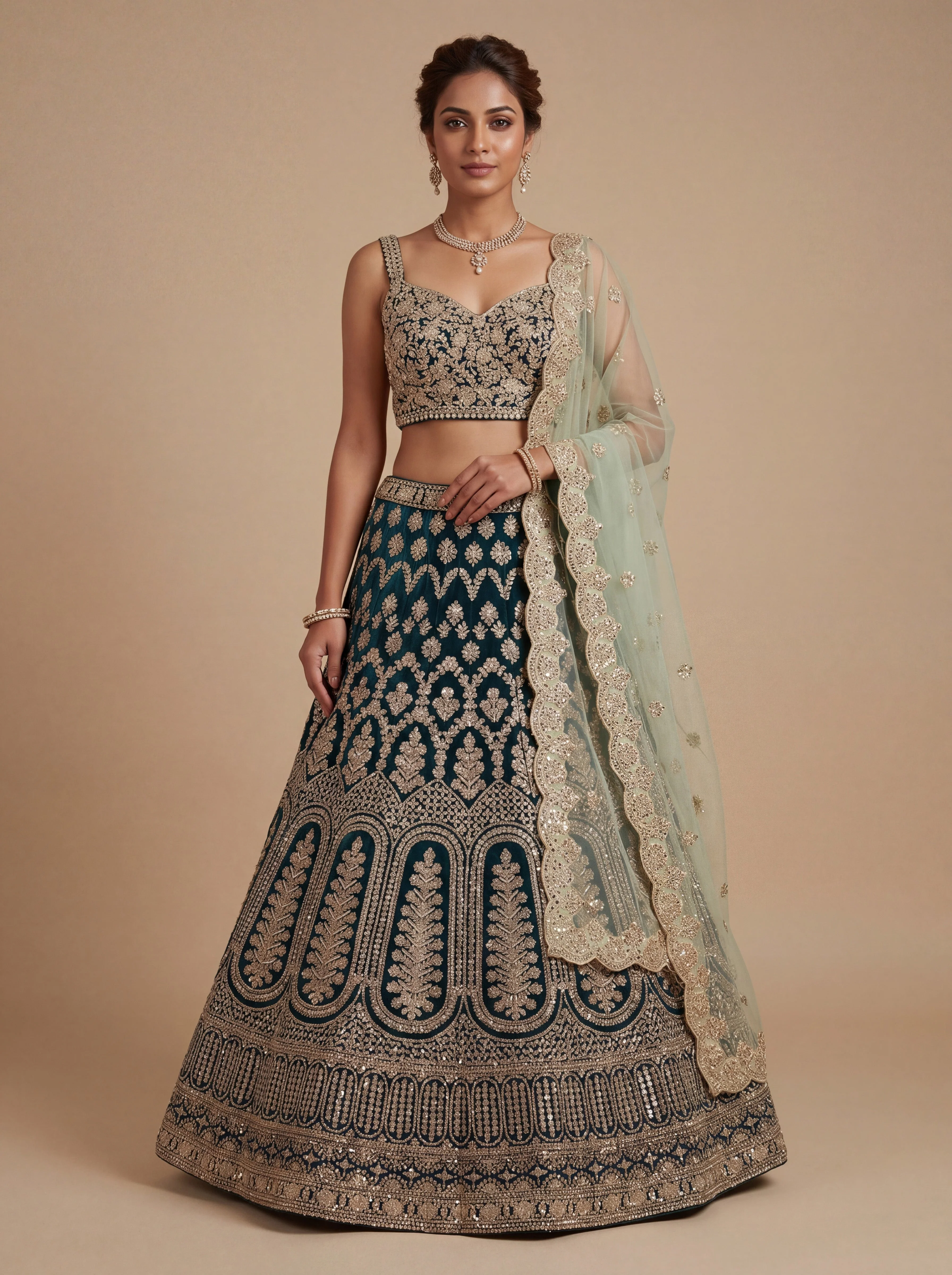 Green Classic Heritage Lehenga