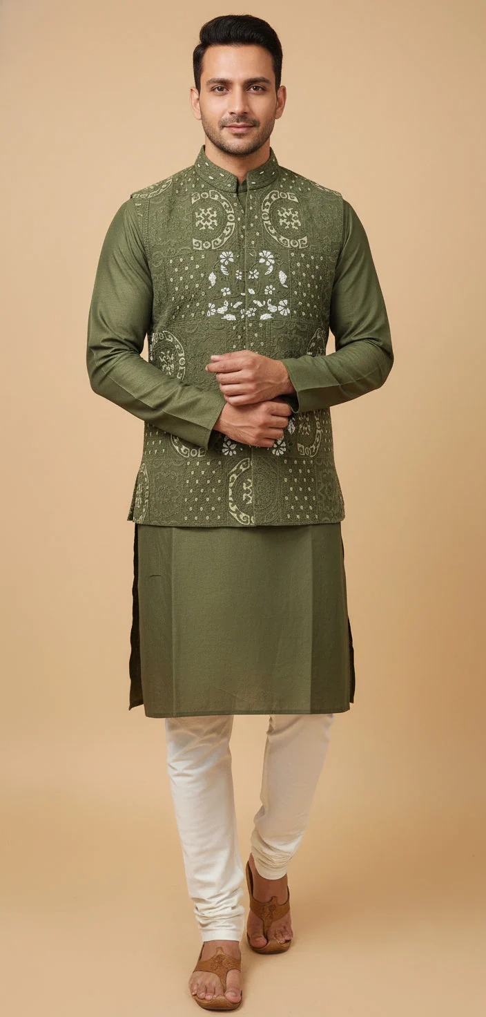 Green Classic Jacket Kurta Set - Image 2