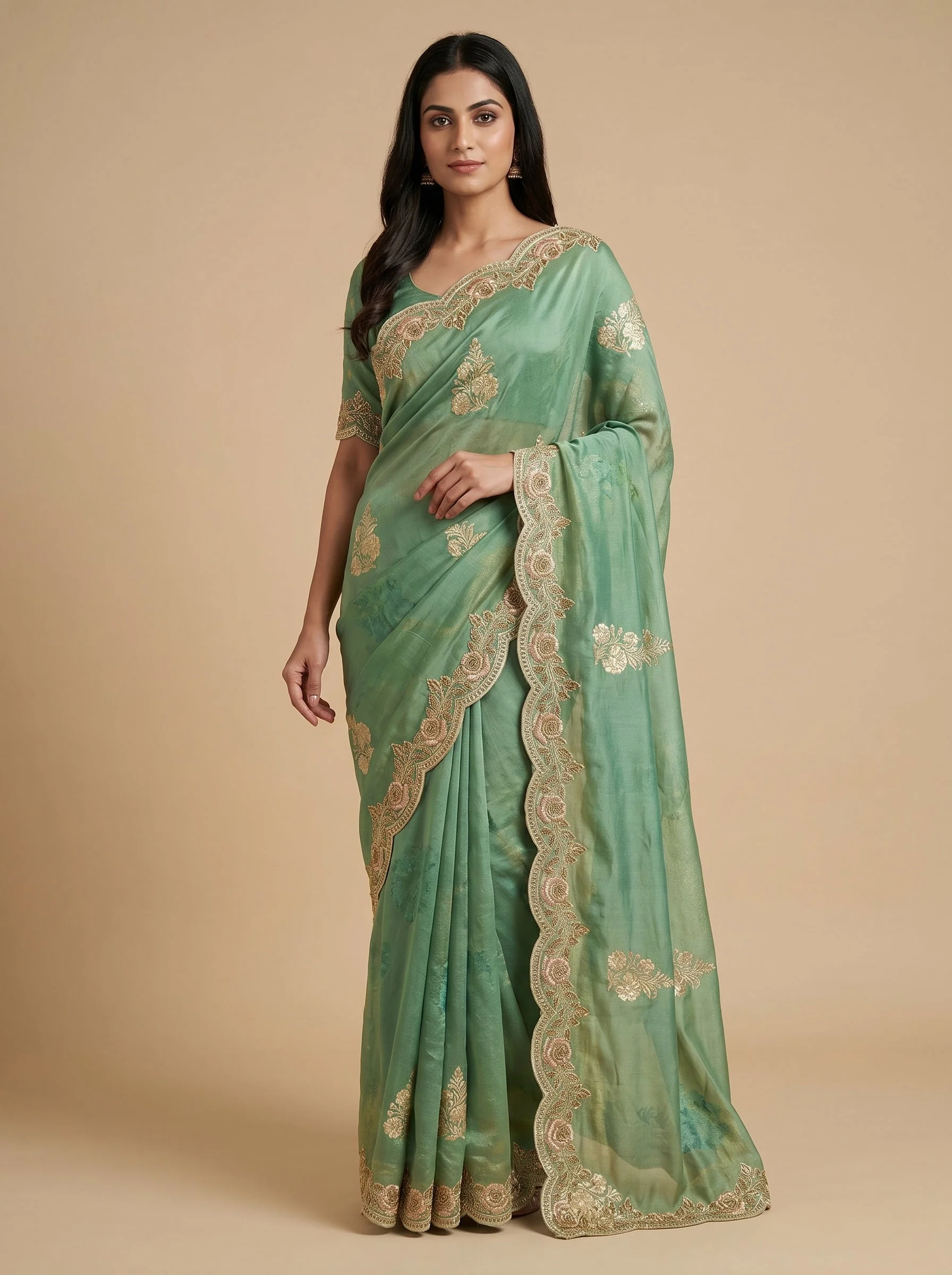 Green Classic Tone Embroidered Saree