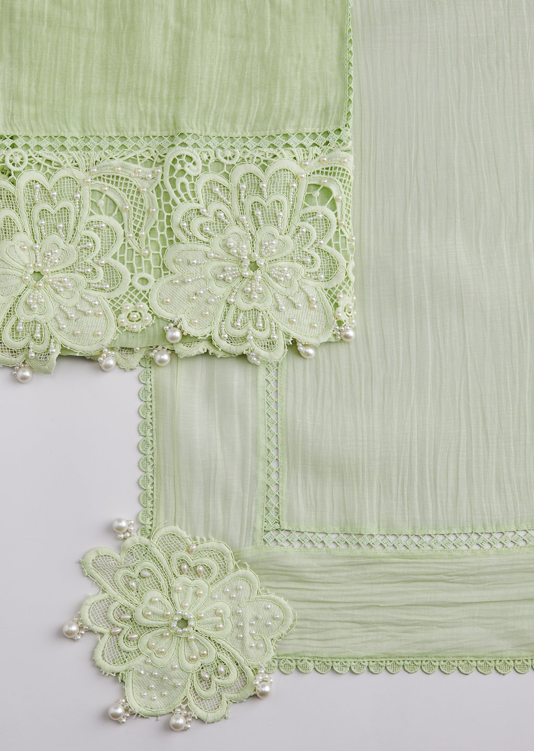 Green Cotton Unstitched Suit Set With Dupatta - Image 3