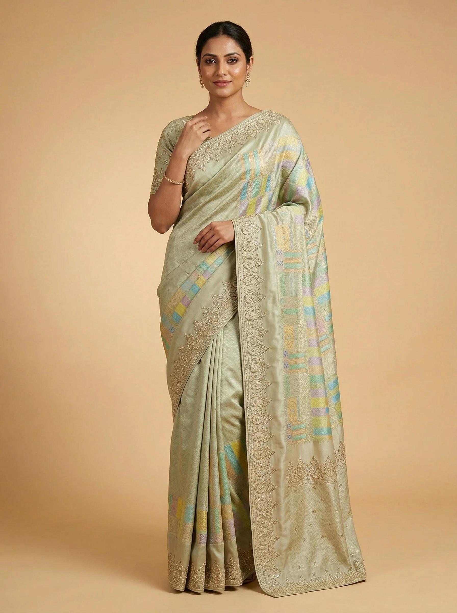 Green Crisp Embroidered Saree