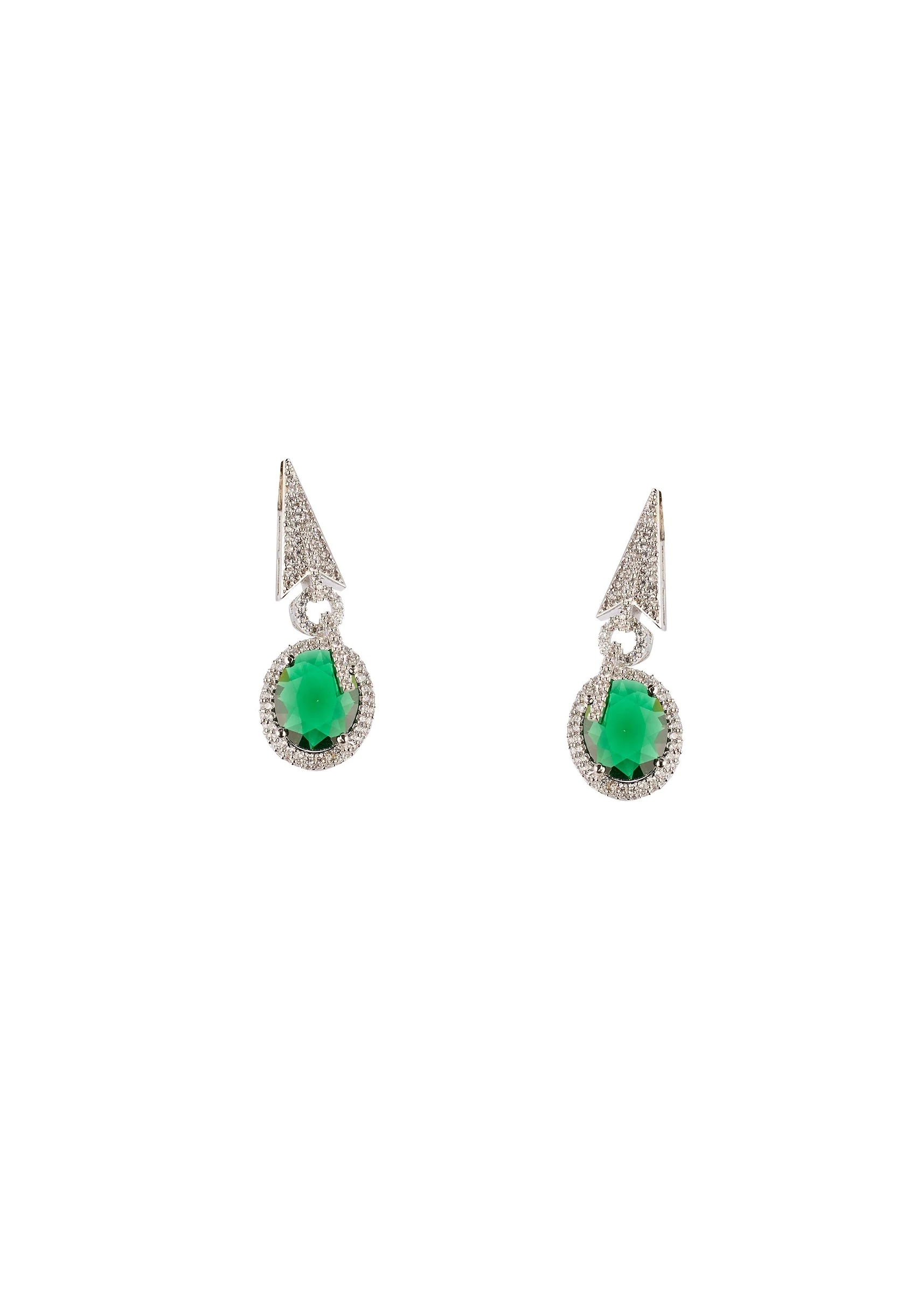 Green CZ Diamond Anti Tarnish Rhodium Plated Gemstone Pendant Necklace Set - Image 3