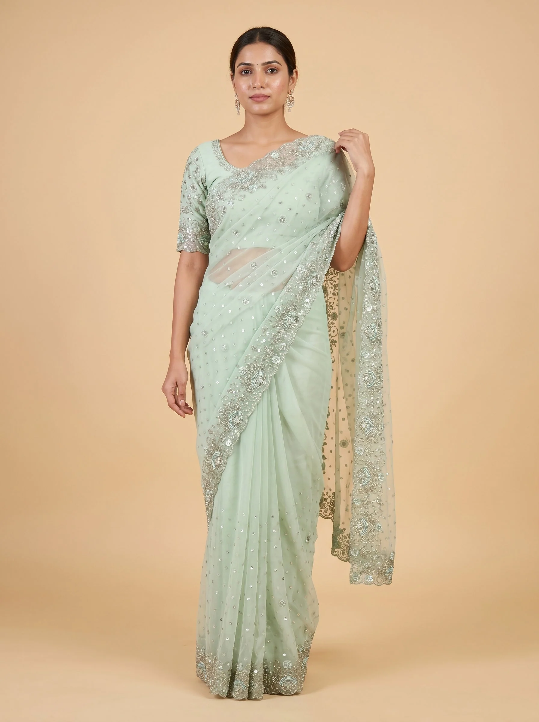 Green Deep Embroidered Saree