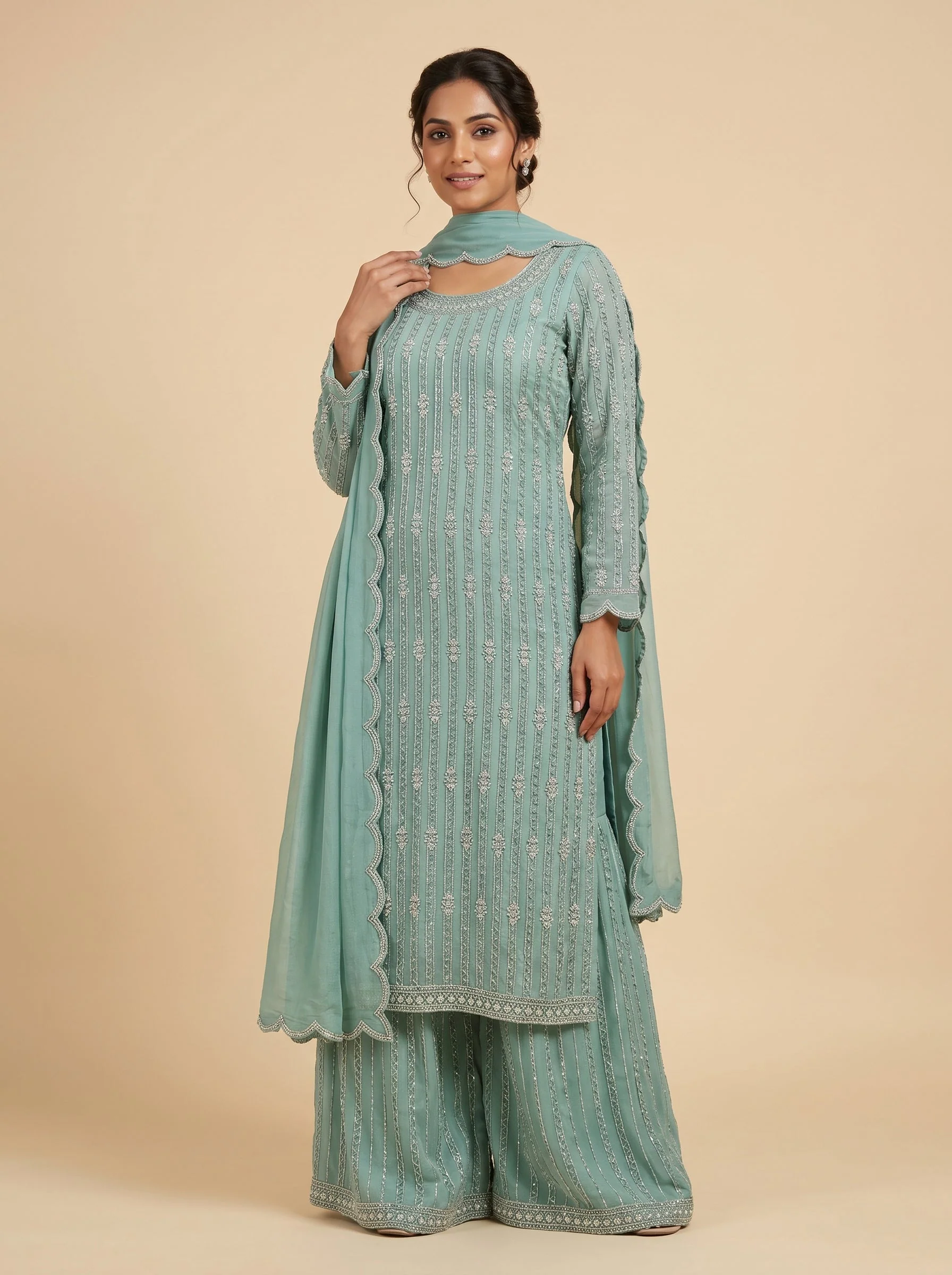 Green Designer Palazzo Set Suit
