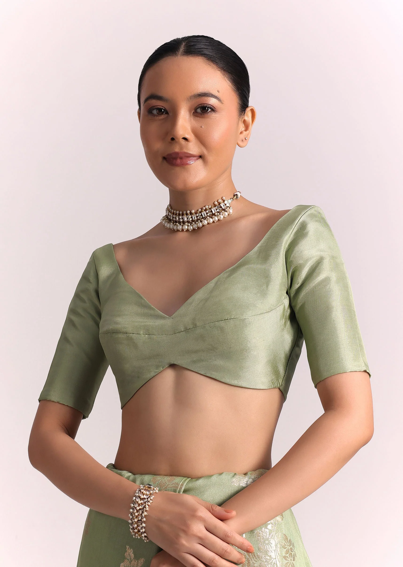 Green Dola Silk Embroidered Saree With Gotta Patti and Lurex Work - Image 7